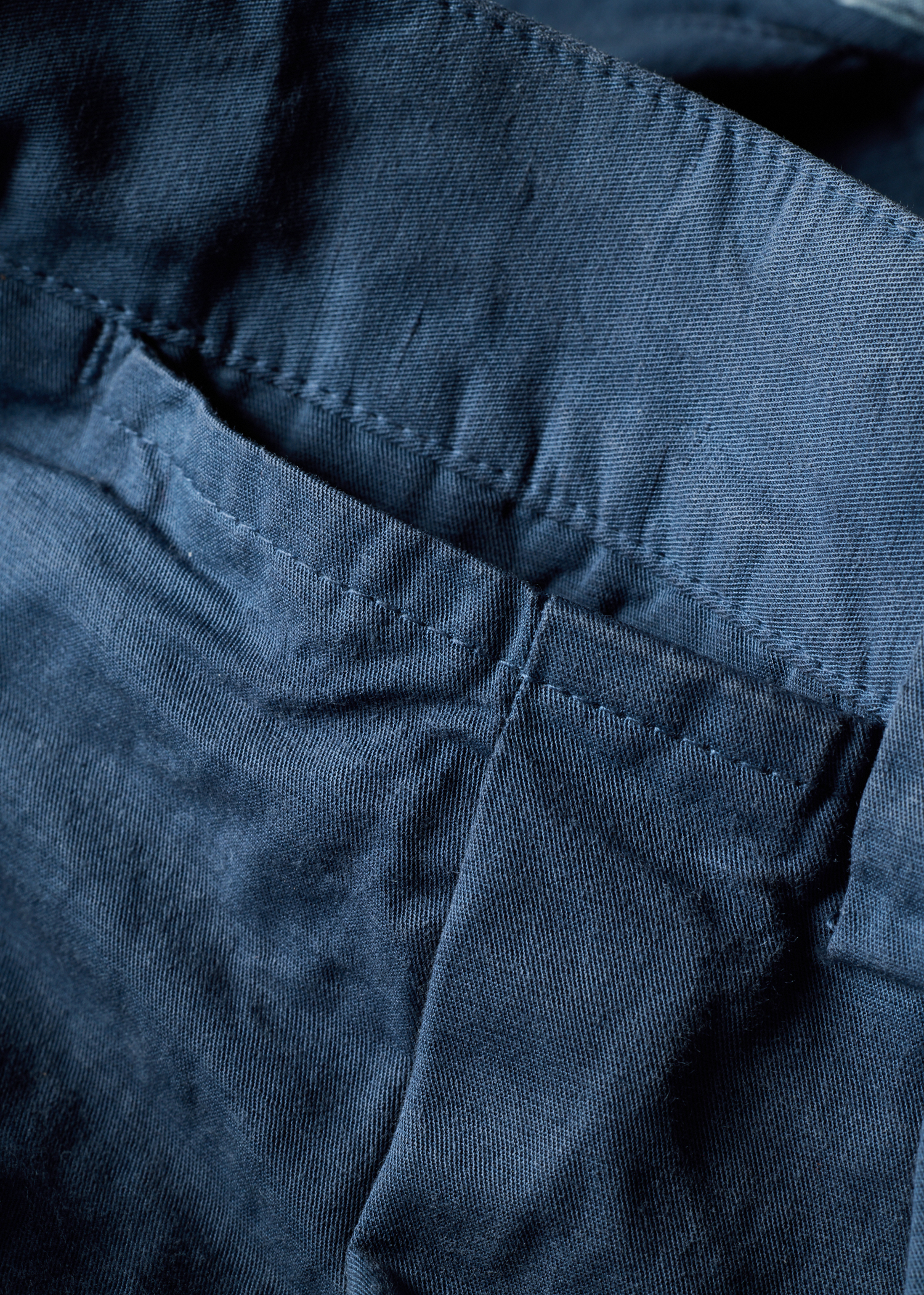 Washed Navy Cotton-Linen Double Pleat Trousers thumbnail 5