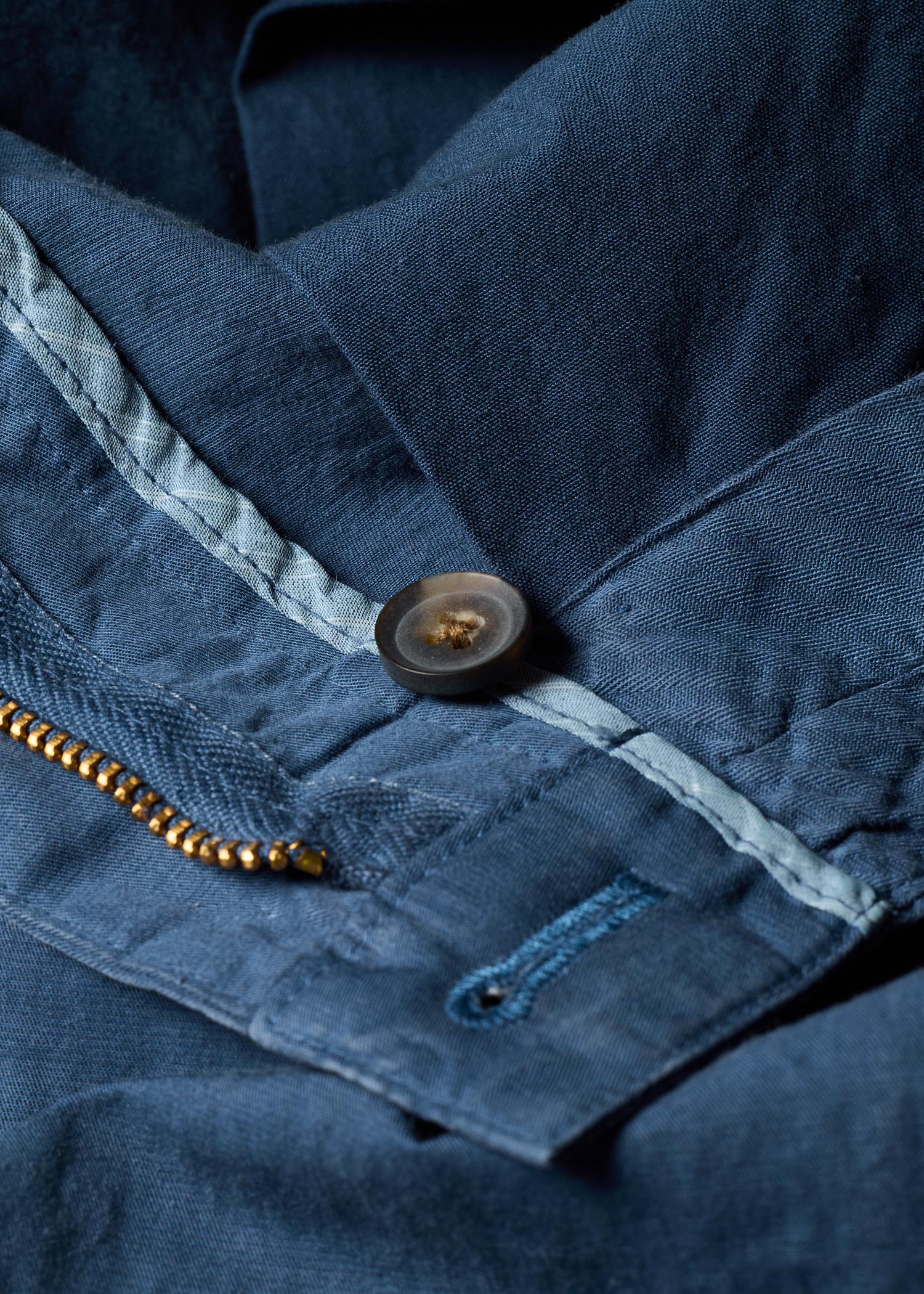 Washed Navy Cotton-Linen Double Pleat Trousers thumbnail 8