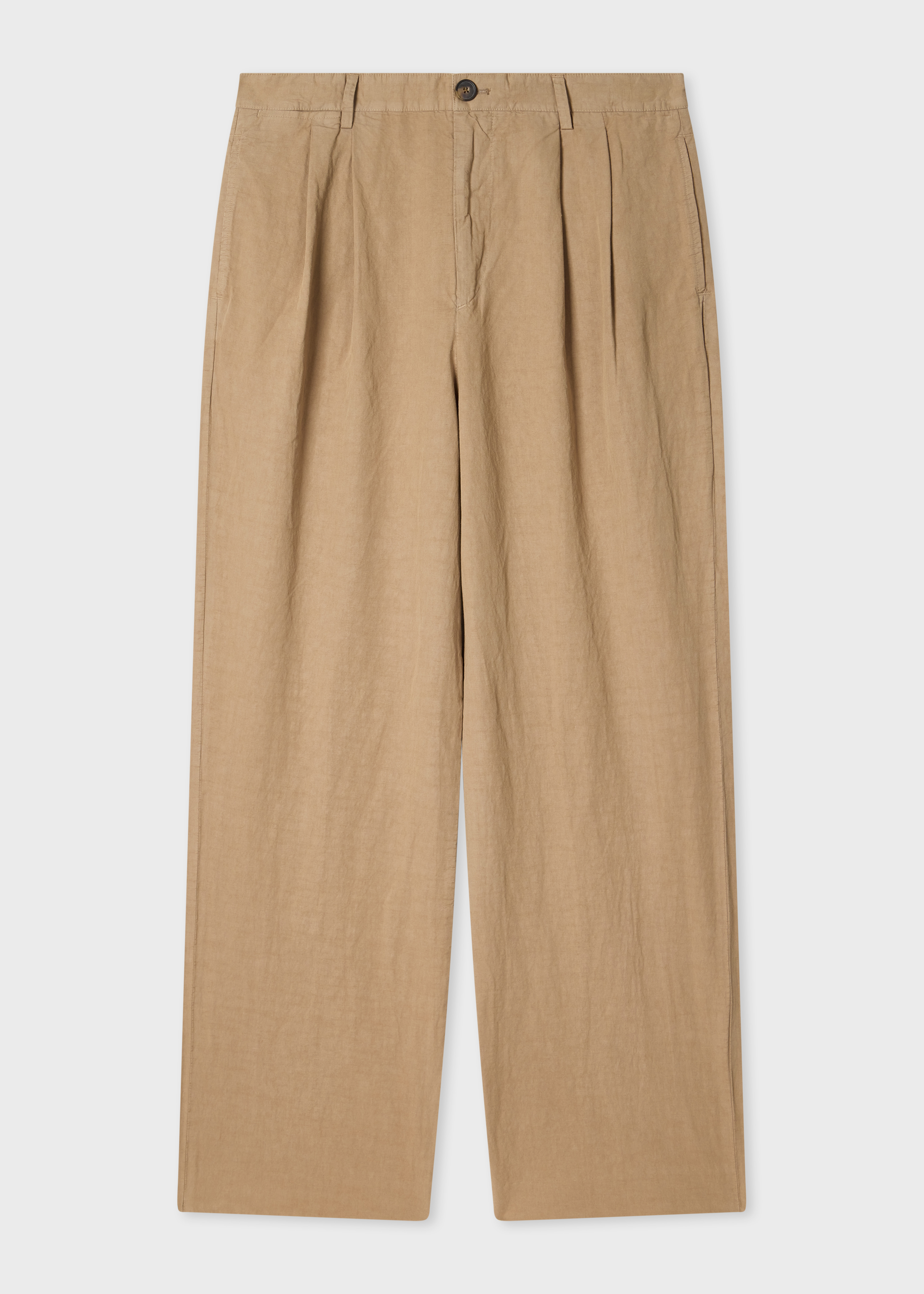 Taupe Cotton-Linen Double Pleat Trousers primary image