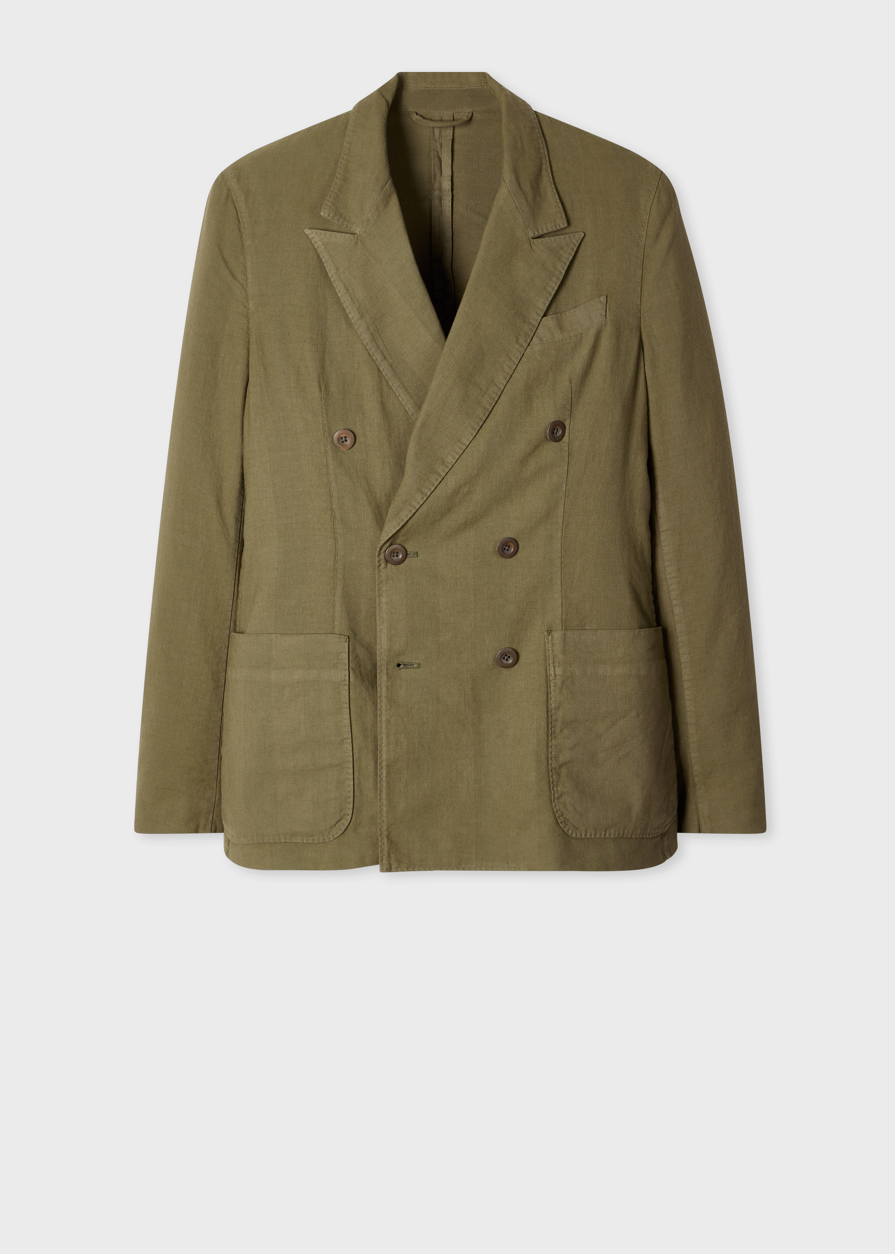 Khaki Green Cotton-Linen Double-Breasted Blazer primary image