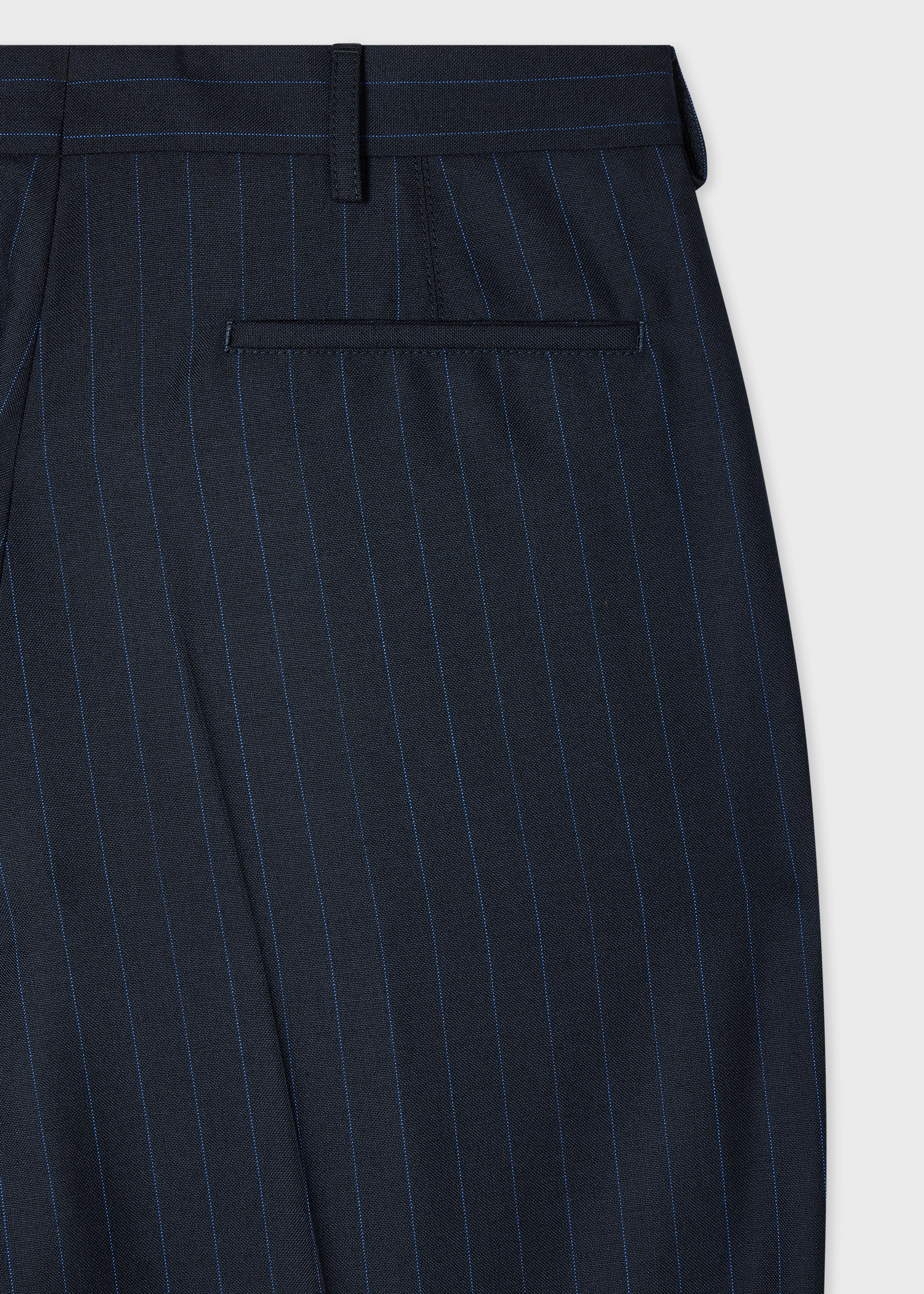 Navy Pinstripe Wool Pleated Trousers thumbnail 3