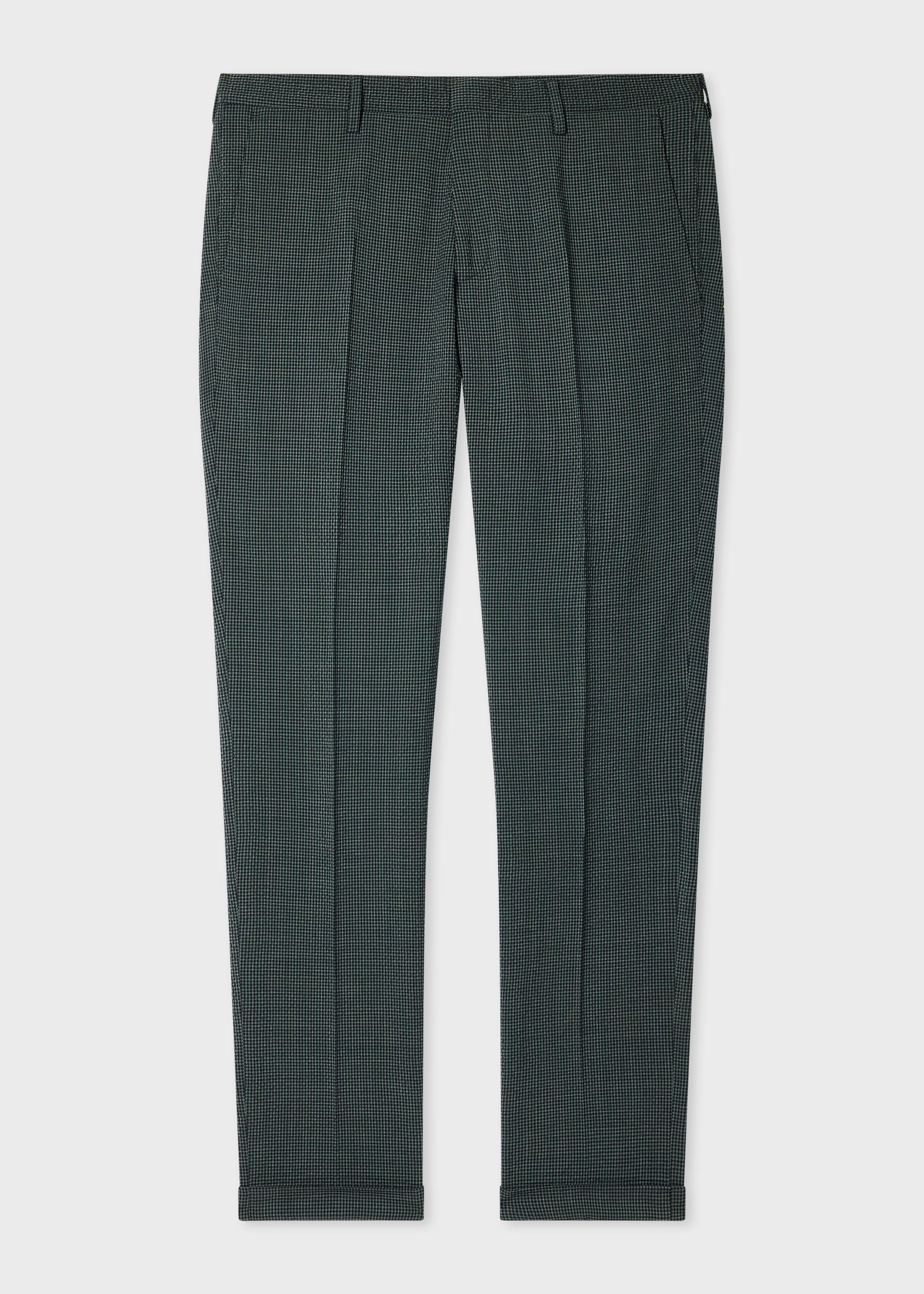 Dark Green Stretch-Wool Seersucker Check Trousers primary image