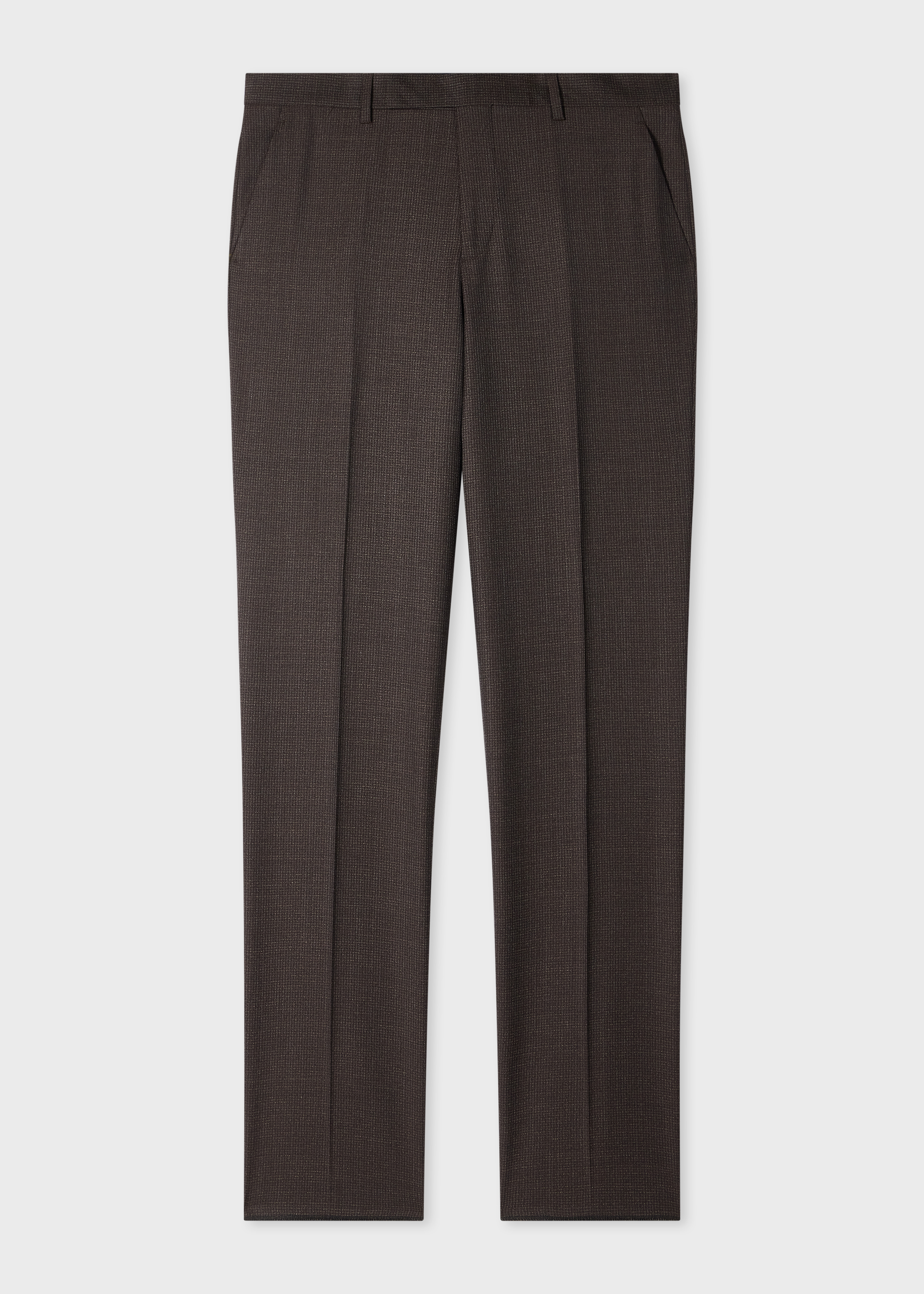 Slim-Fit Brown Micro-Check Wool Trousers primary image