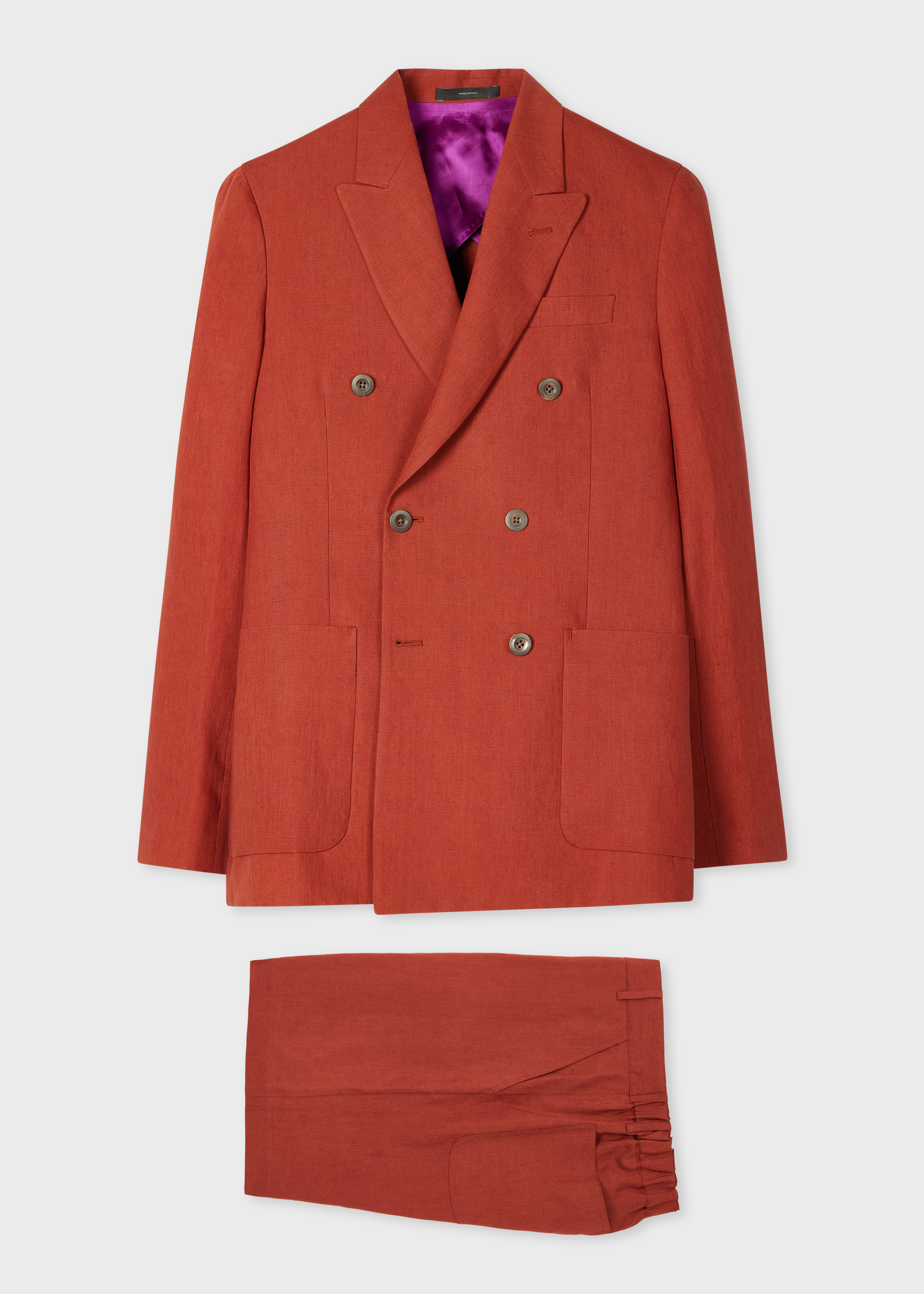 Rust Red Double-Breasted Linen Short Suit primary image