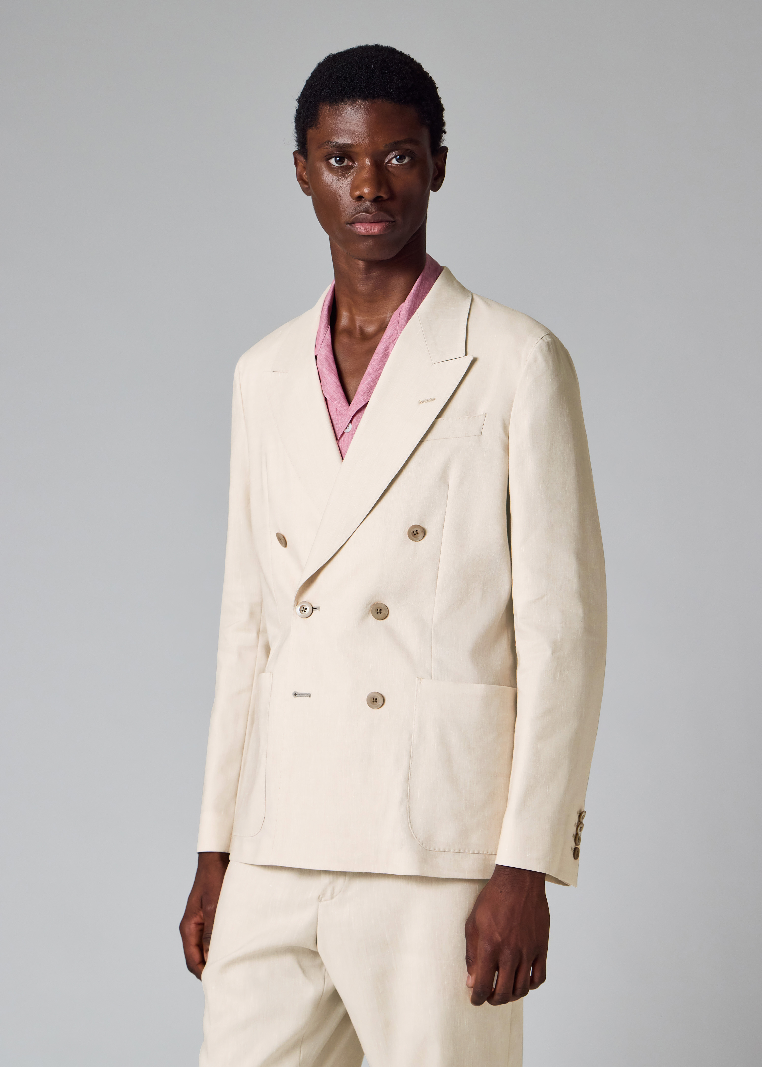 Ivory Linen and Tropical Wool-Blend Double-Breasted Blazer thumbnail 2