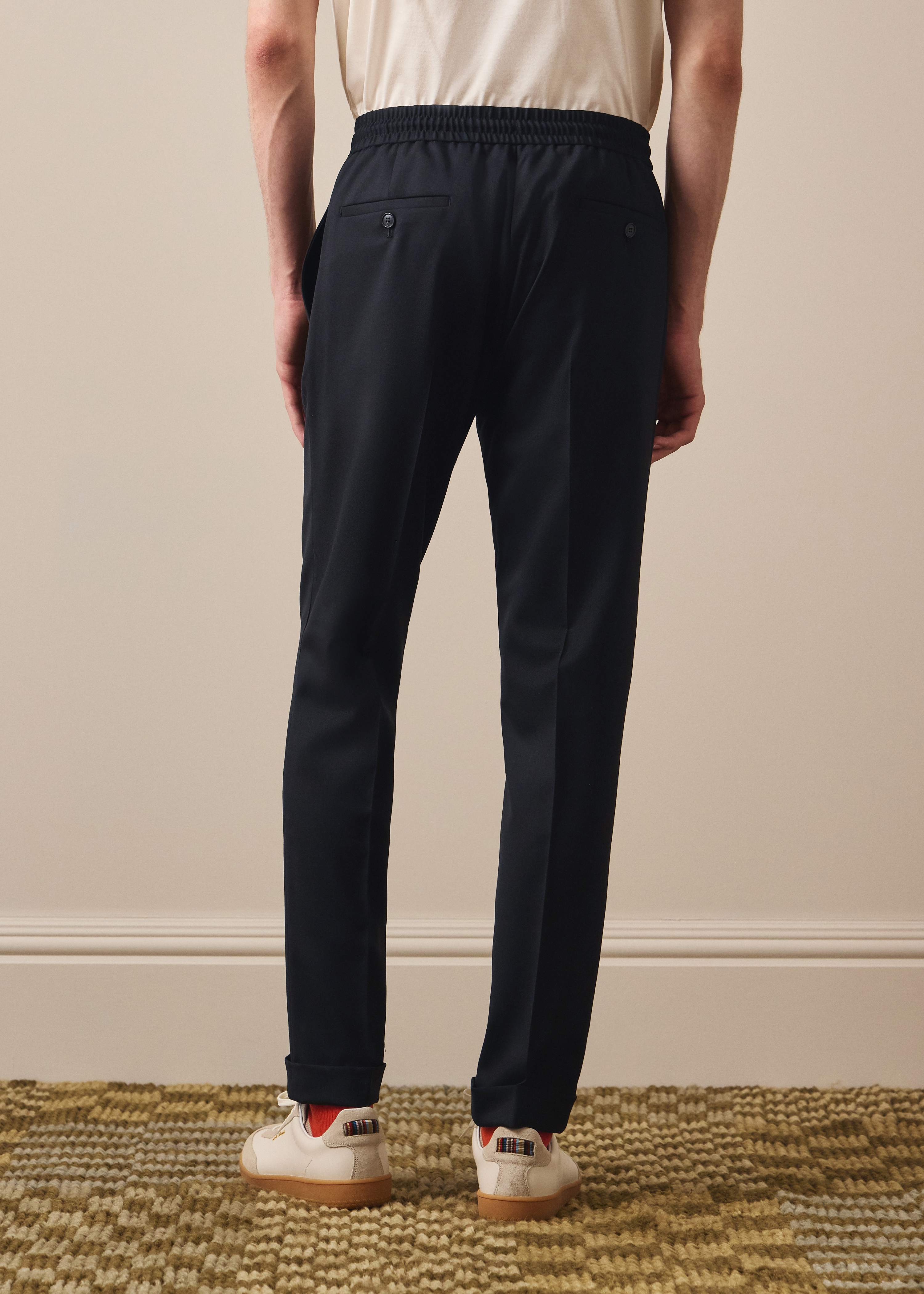 A Suit To Travel In - Slim-Fit Navy Drawstring-Waist Wool Trousers thumbnail 4