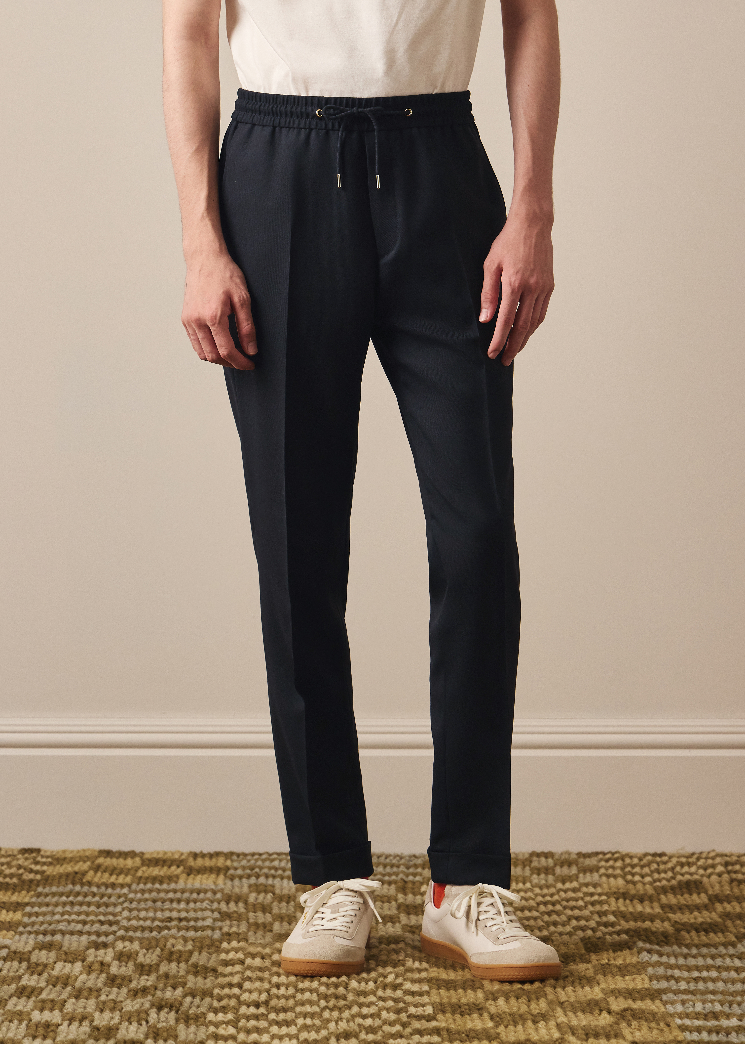 A Suit To Travel In - Slim-Fit Navy Drawstring-Waist Wool Trousers thumbnail 2