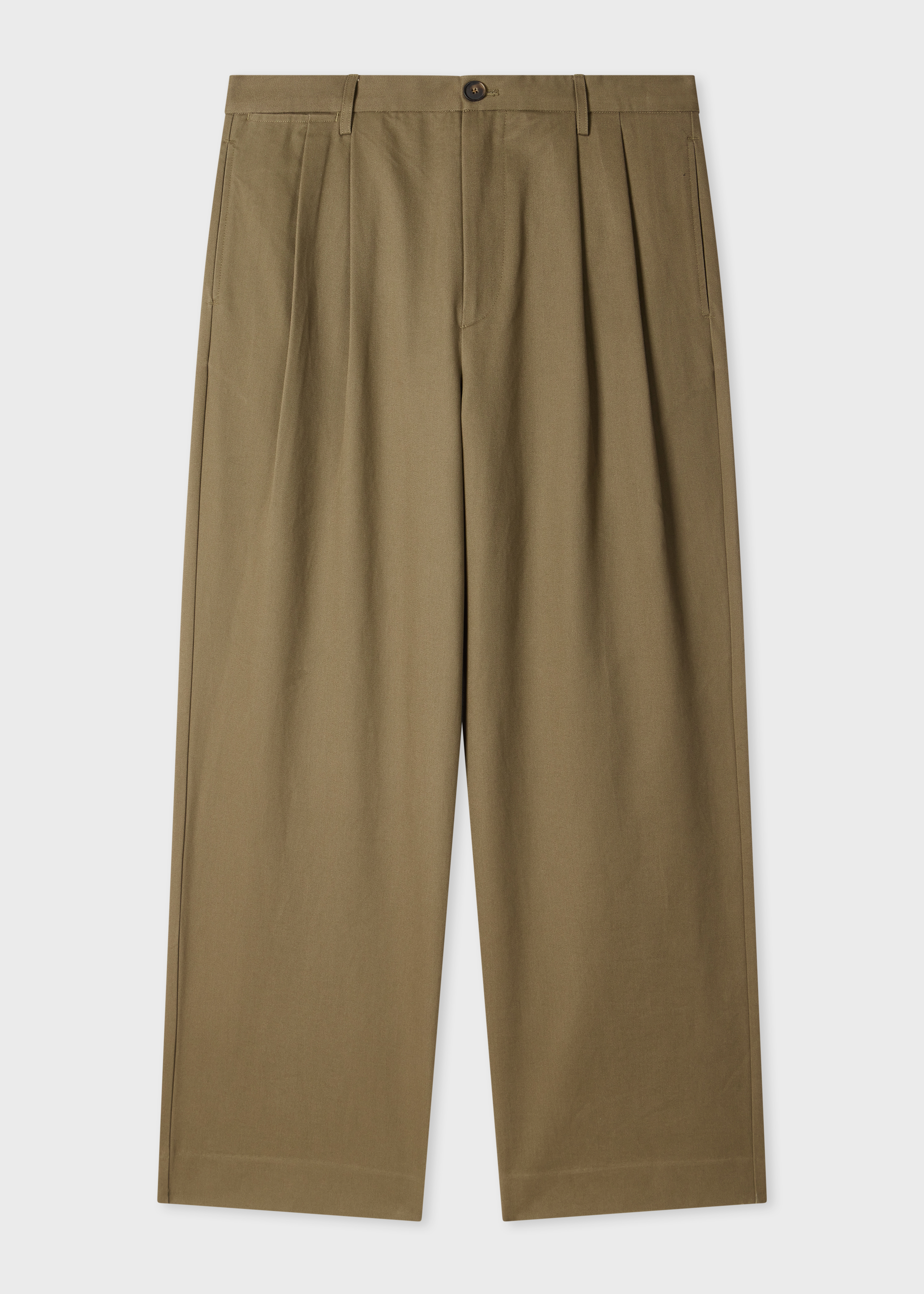 Relaxed-Fit Khaki Cotton-Twill Pleated Trousers primary image