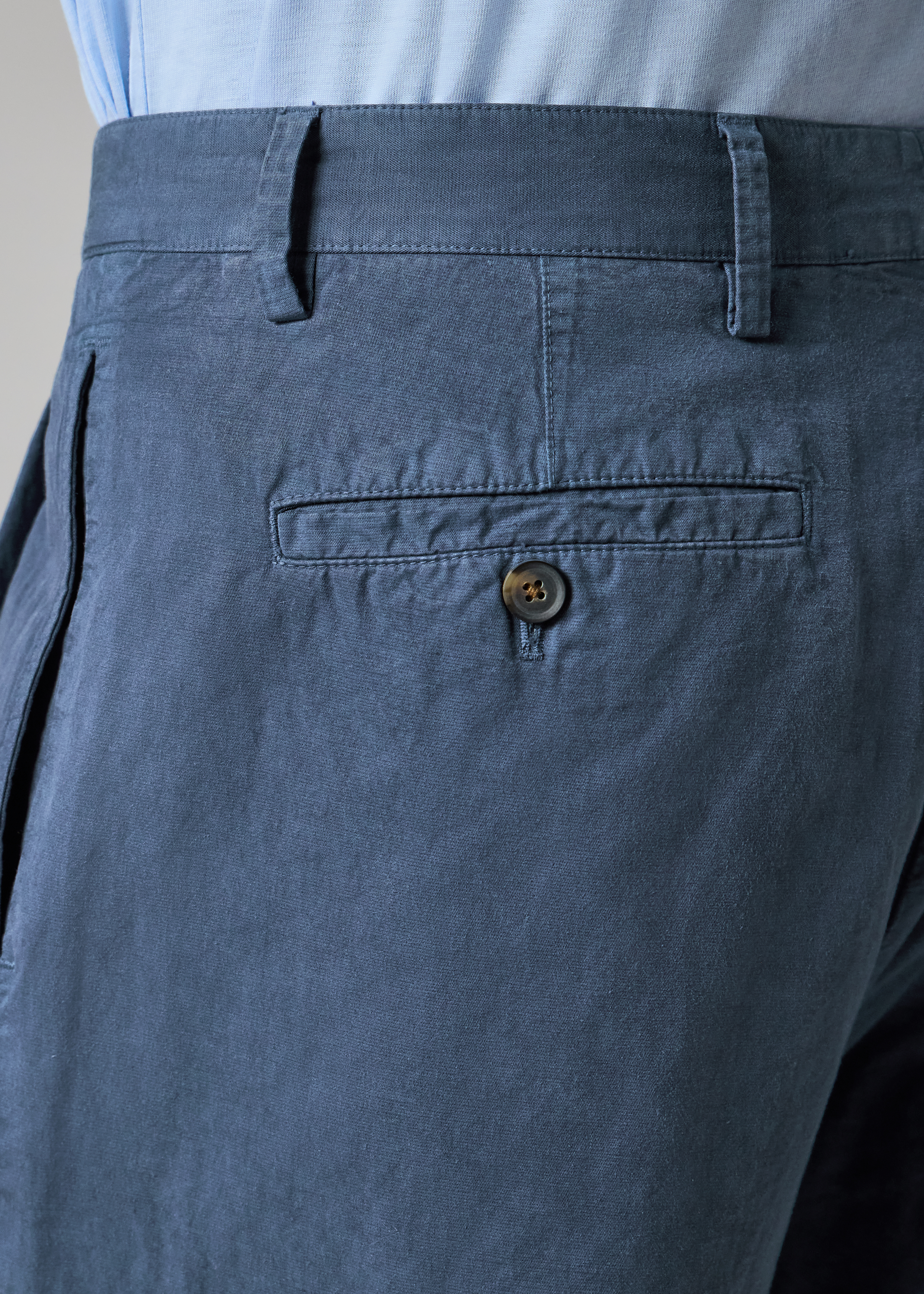 Washed Navy Cotton-Linen Double Pleat Trousers thumbnail 7