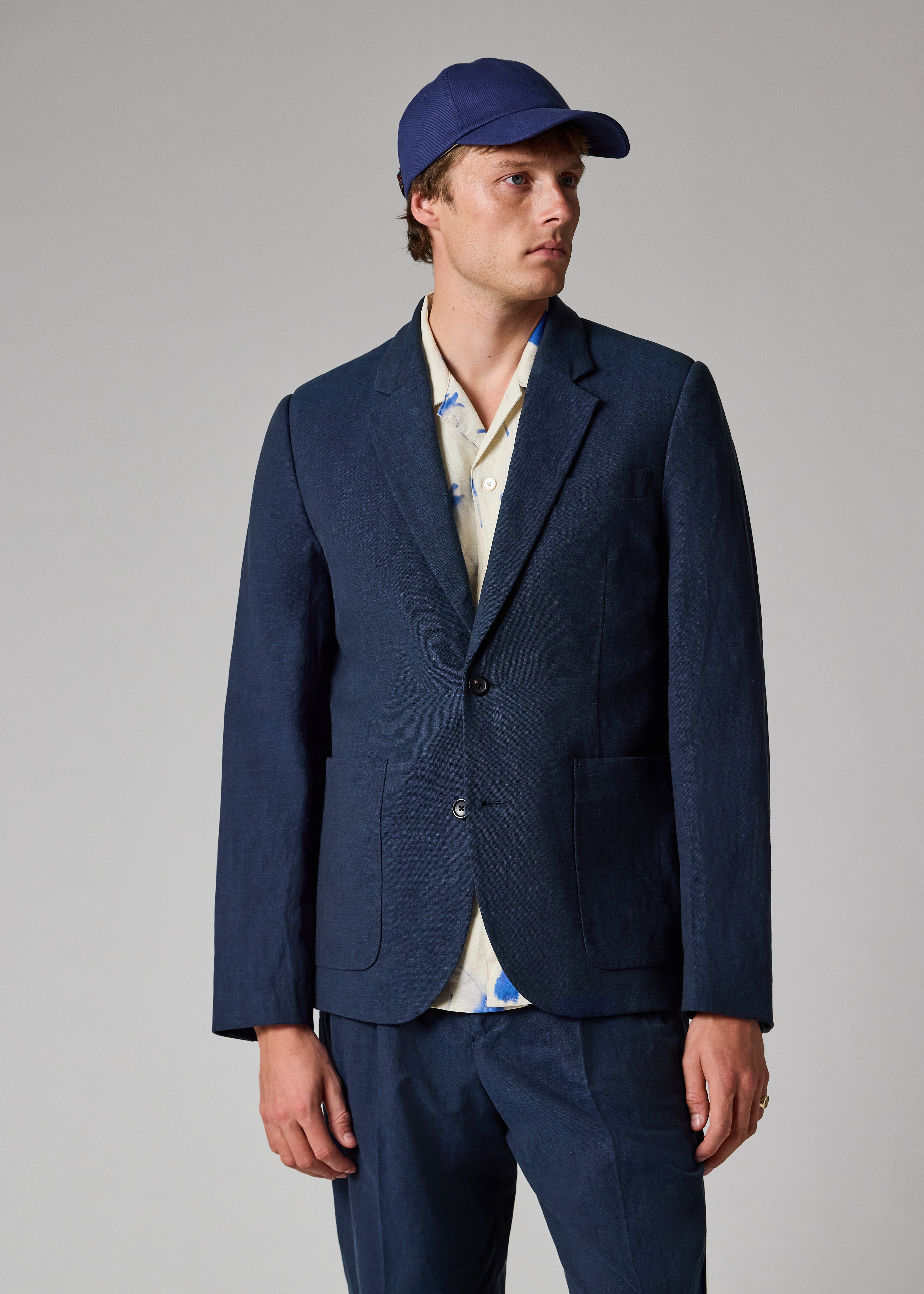 Navy Linen-Cotton Buggy-Lined Blazer thumbnail 2