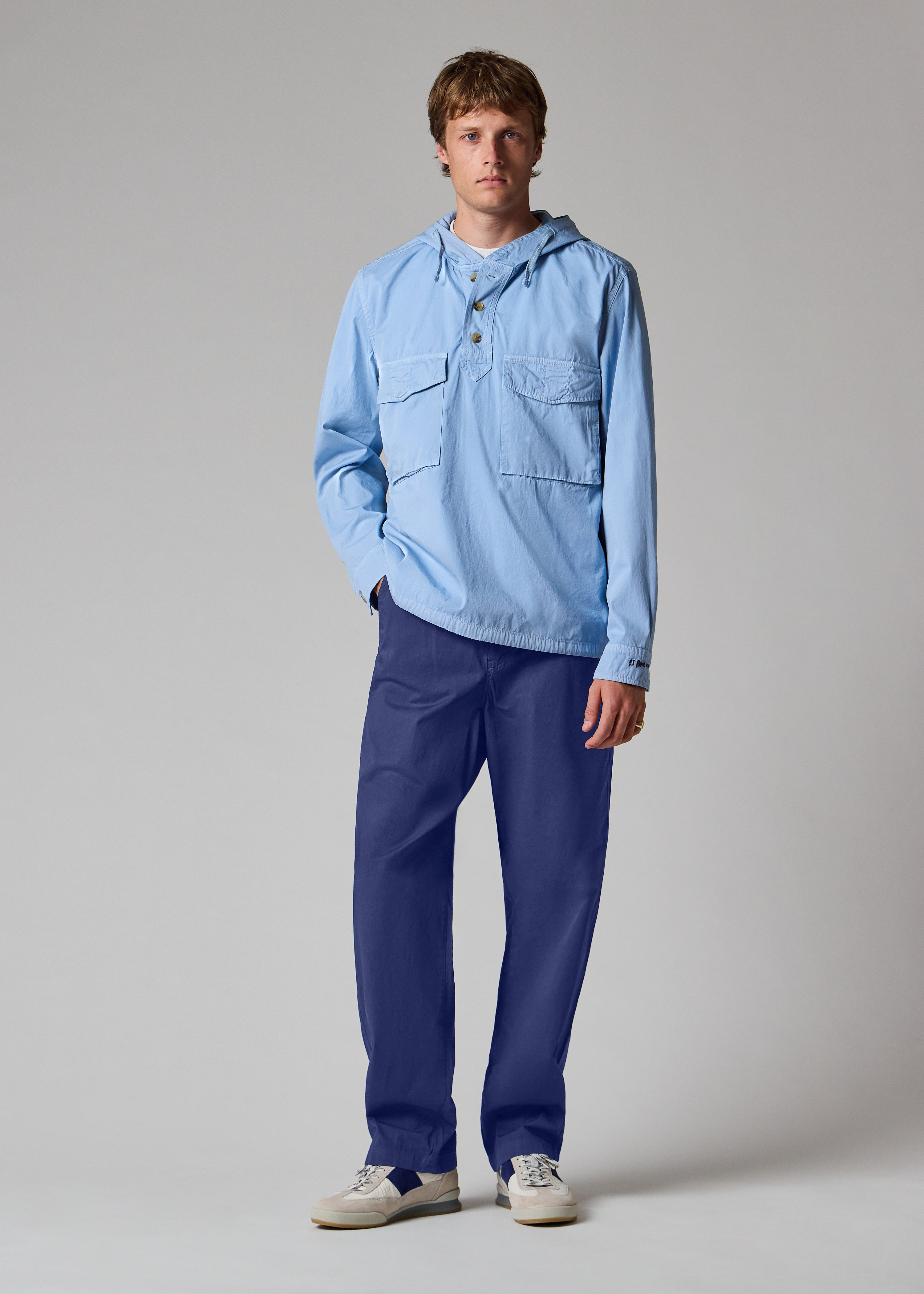 Blue Cotton Drawstring-Waist Trousers thumbnail 8