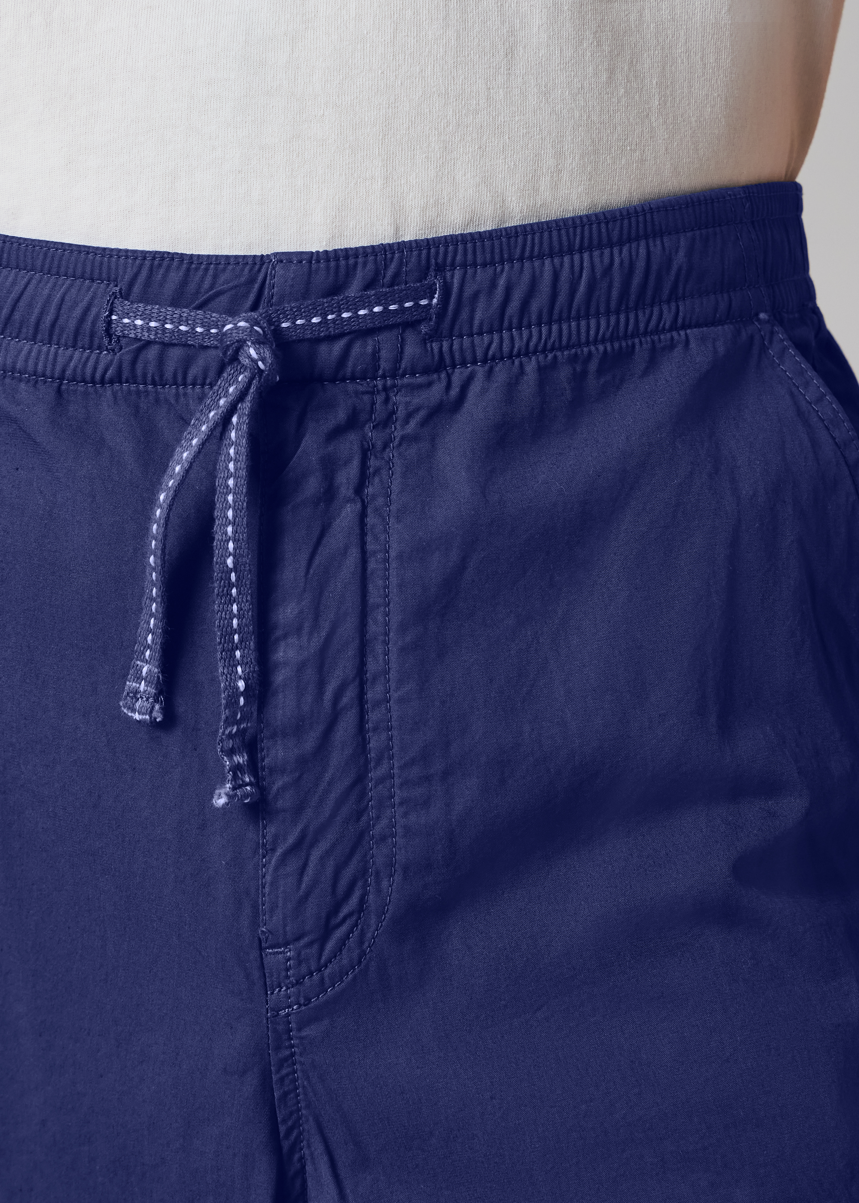 Blue Cotton Drawstring-Waist Trousers thumbnail 4