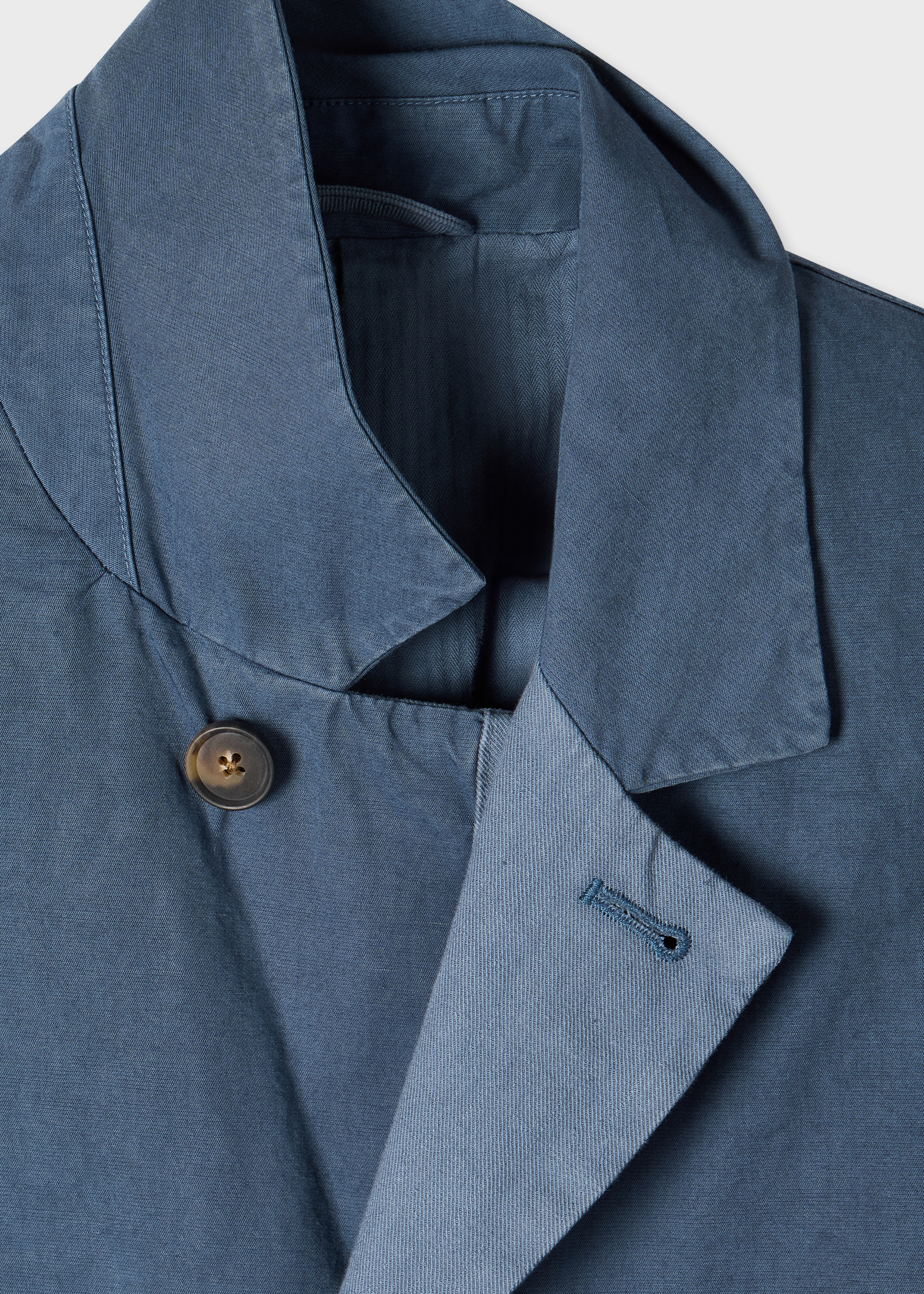 Mid Blue Cotton-Linen Three-Button Jacket thumbnail 5