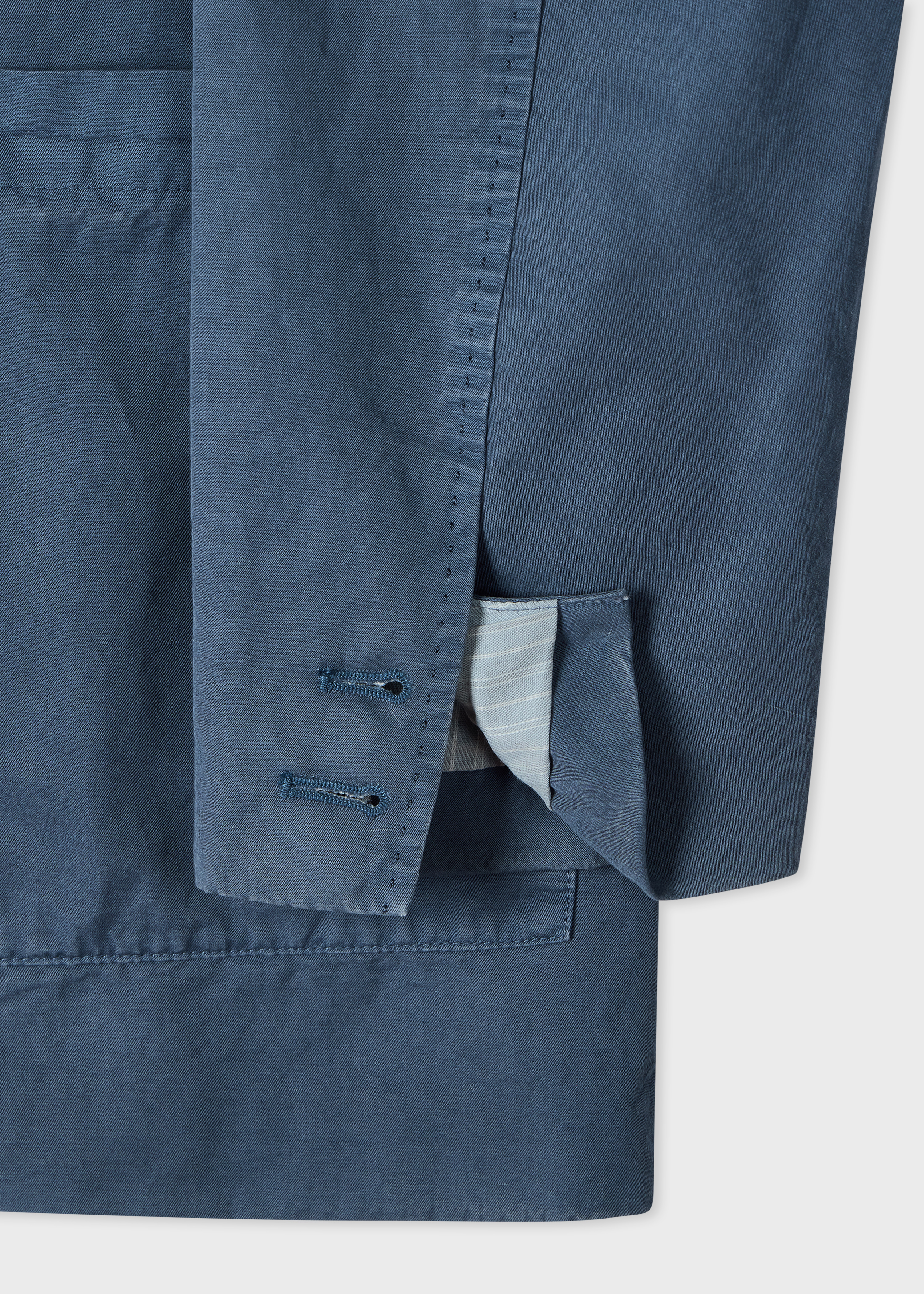 Mid Blue Cotton-Linen Three-Button Jacket thumbnail 8