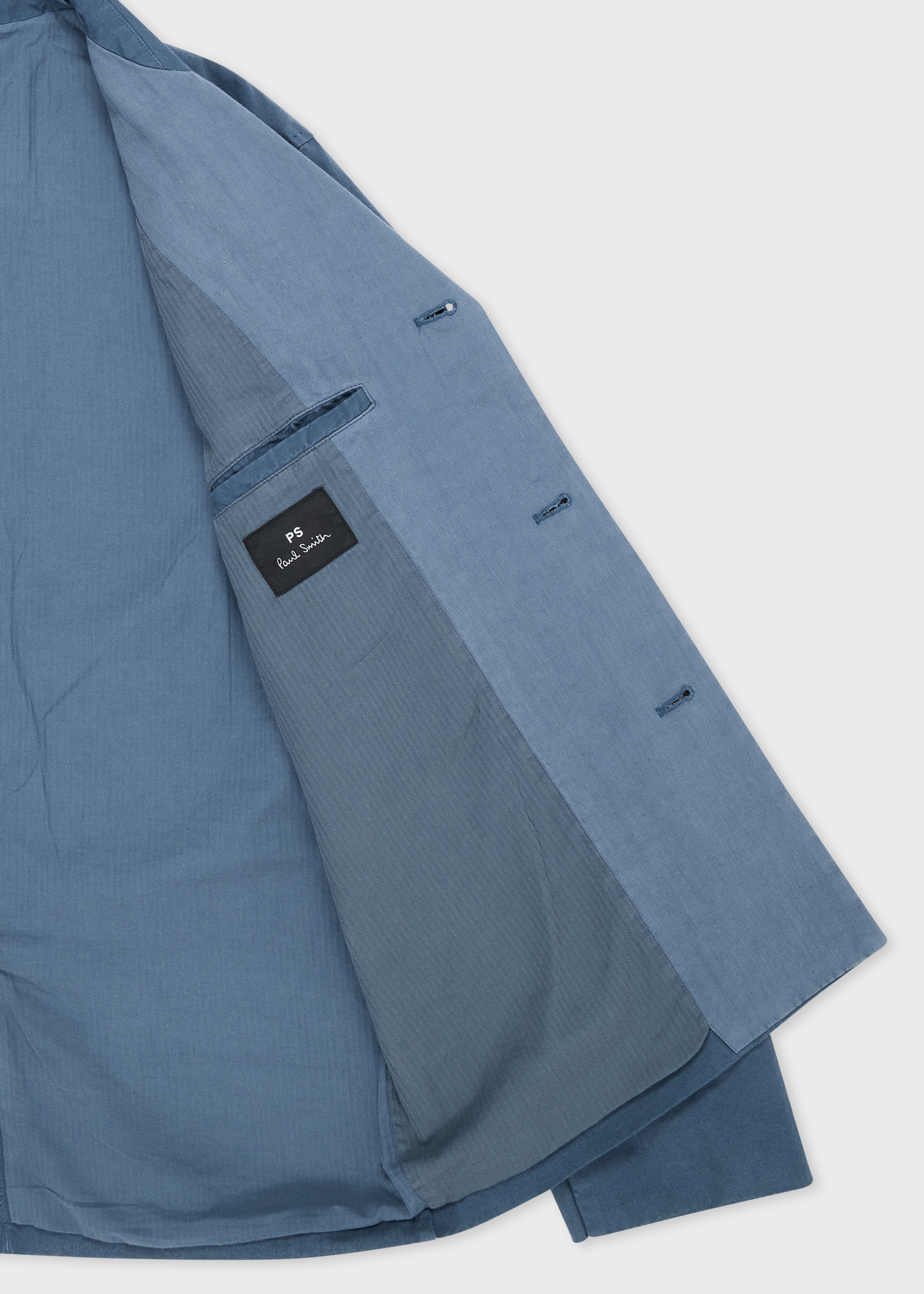 Mid Blue Cotton-Linen Three-Button Jacket thumbnail 3