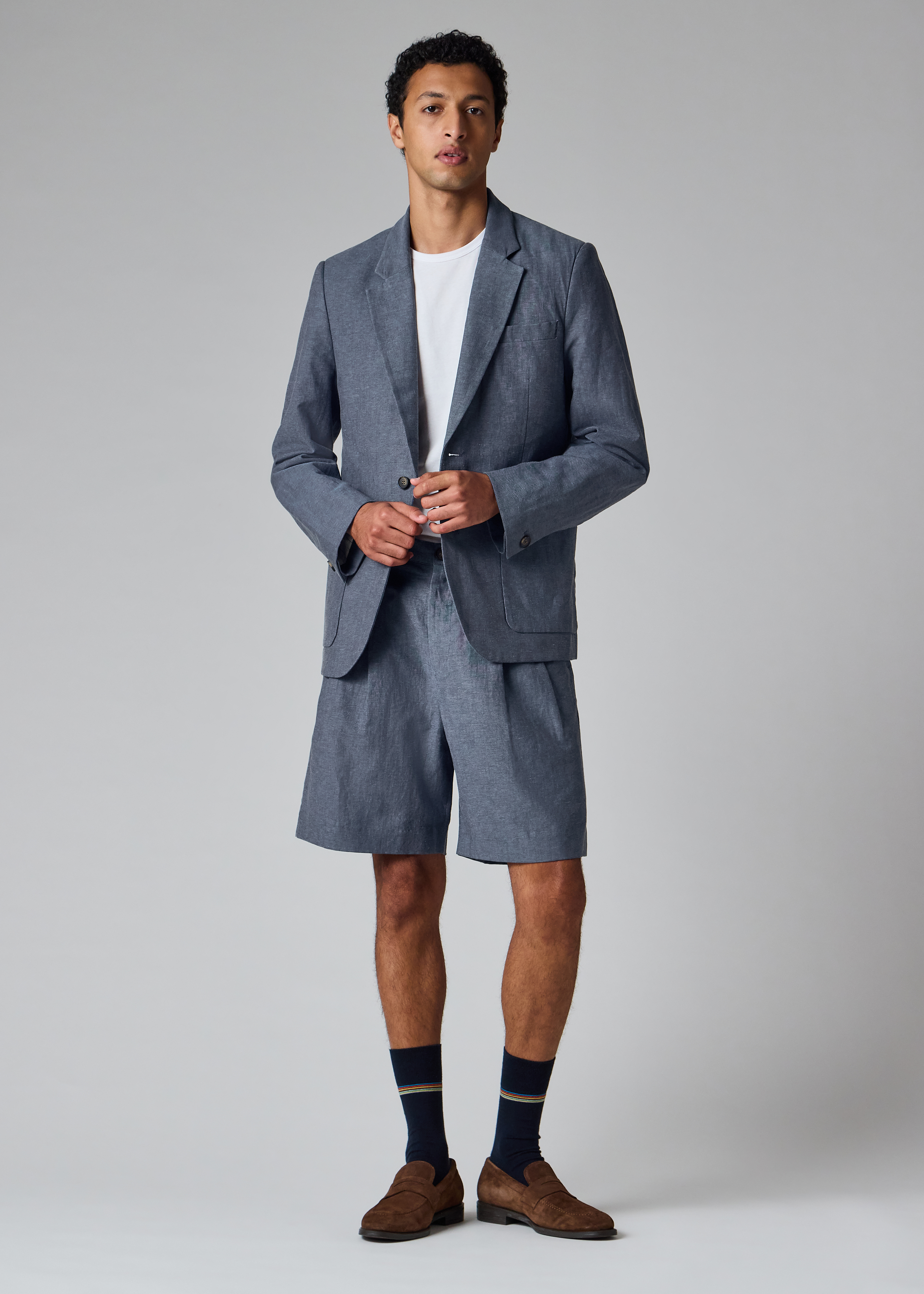 Mid Blue Linen-Cotton Buggy-Lined Blazer thumbnail 9