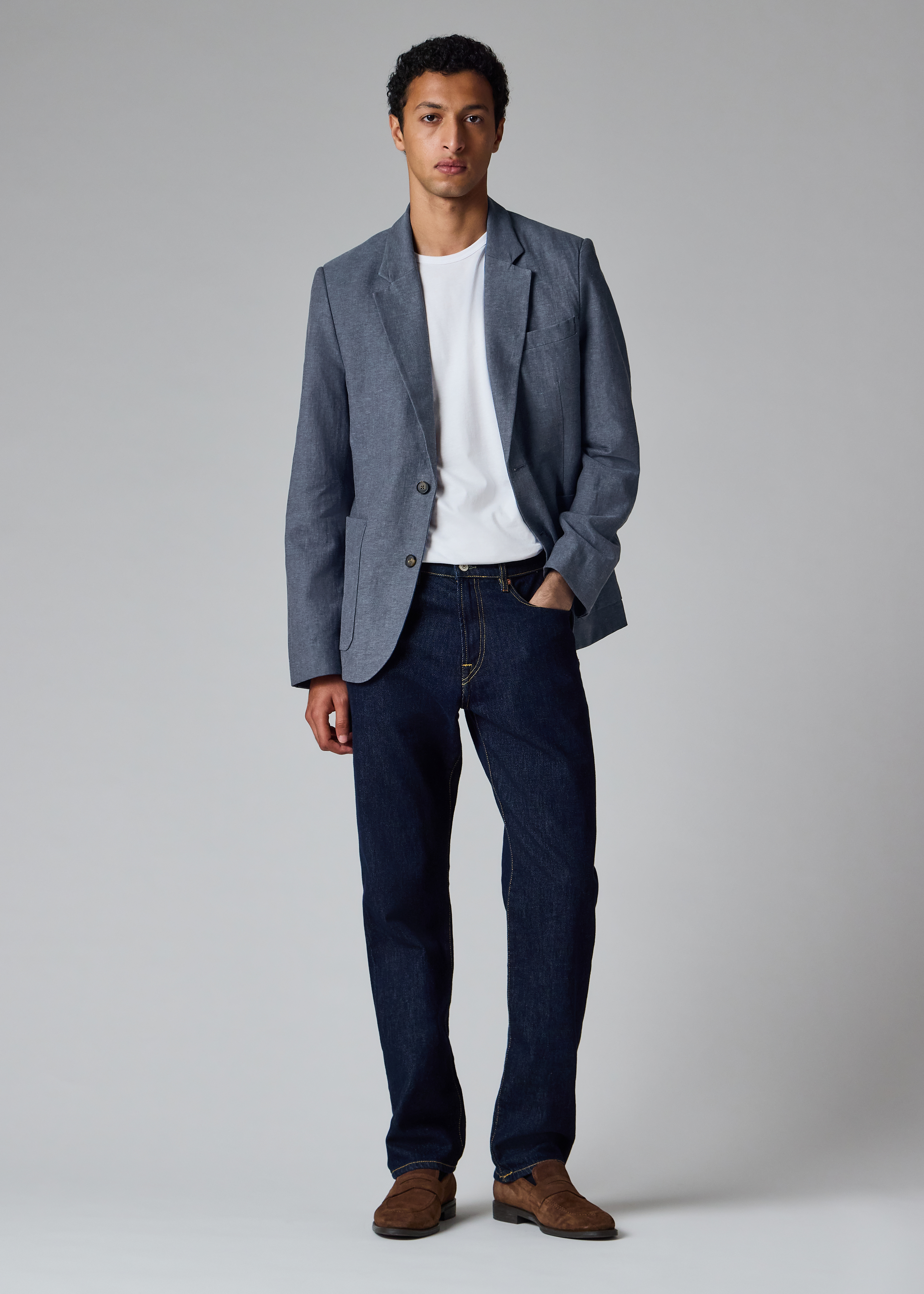 Mid Blue Linen-Cotton Buggy-Lined Blazer thumbnail 11