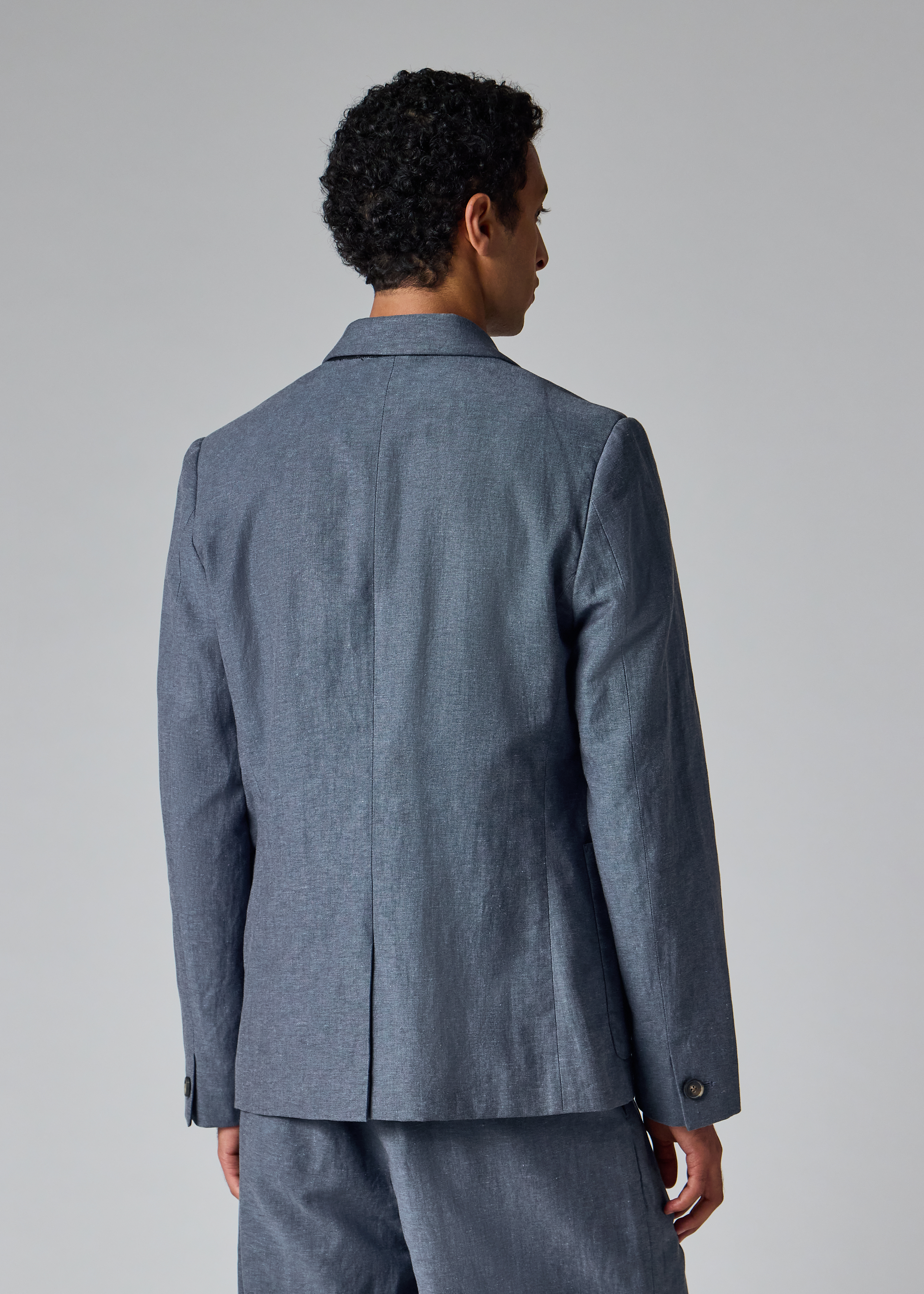 Mid Blue Linen-Cotton Buggy-Lined Blazer thumbnail 5