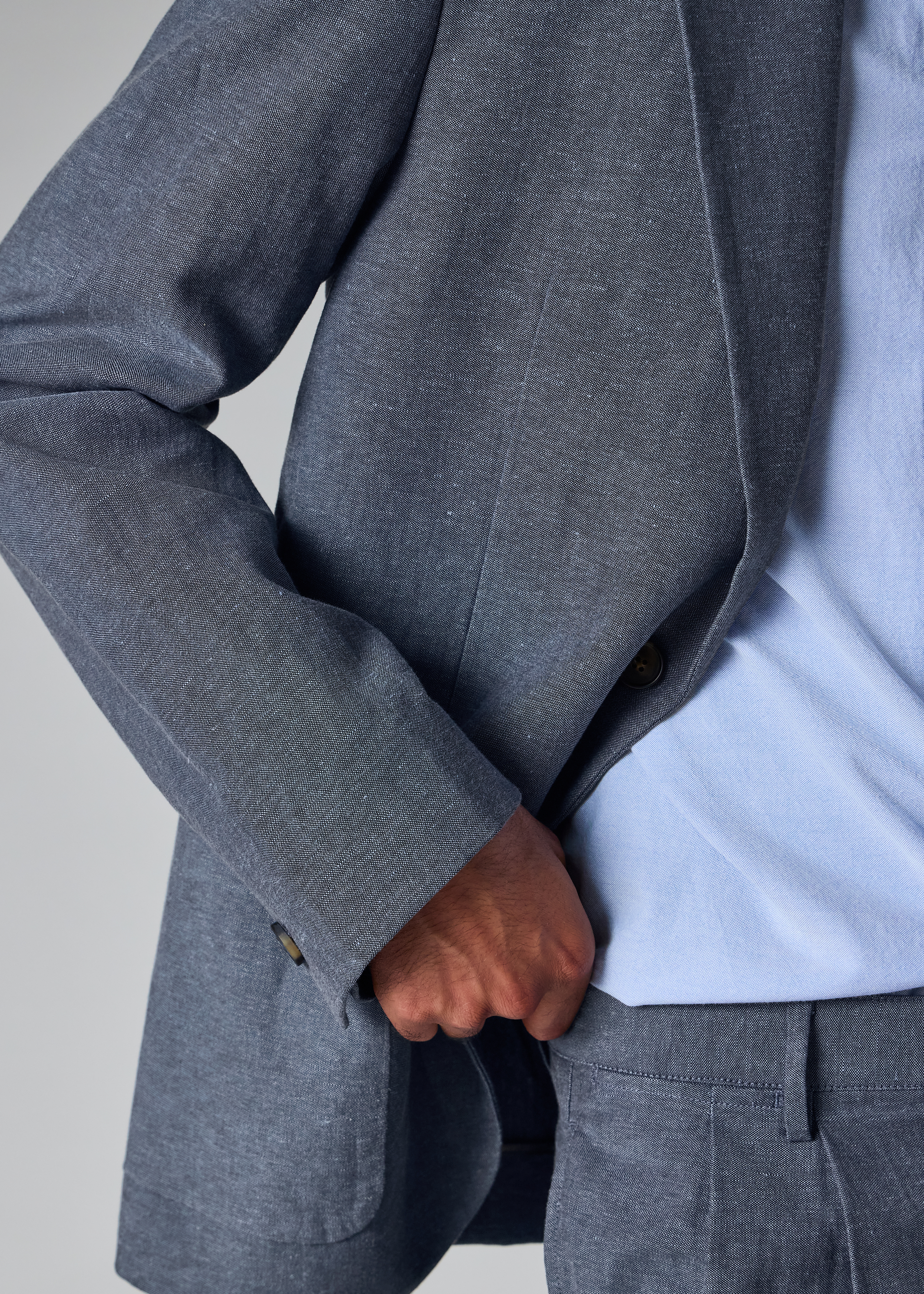 Mid Blue Linen-Cotton Buggy-Lined Blazer thumbnail 7