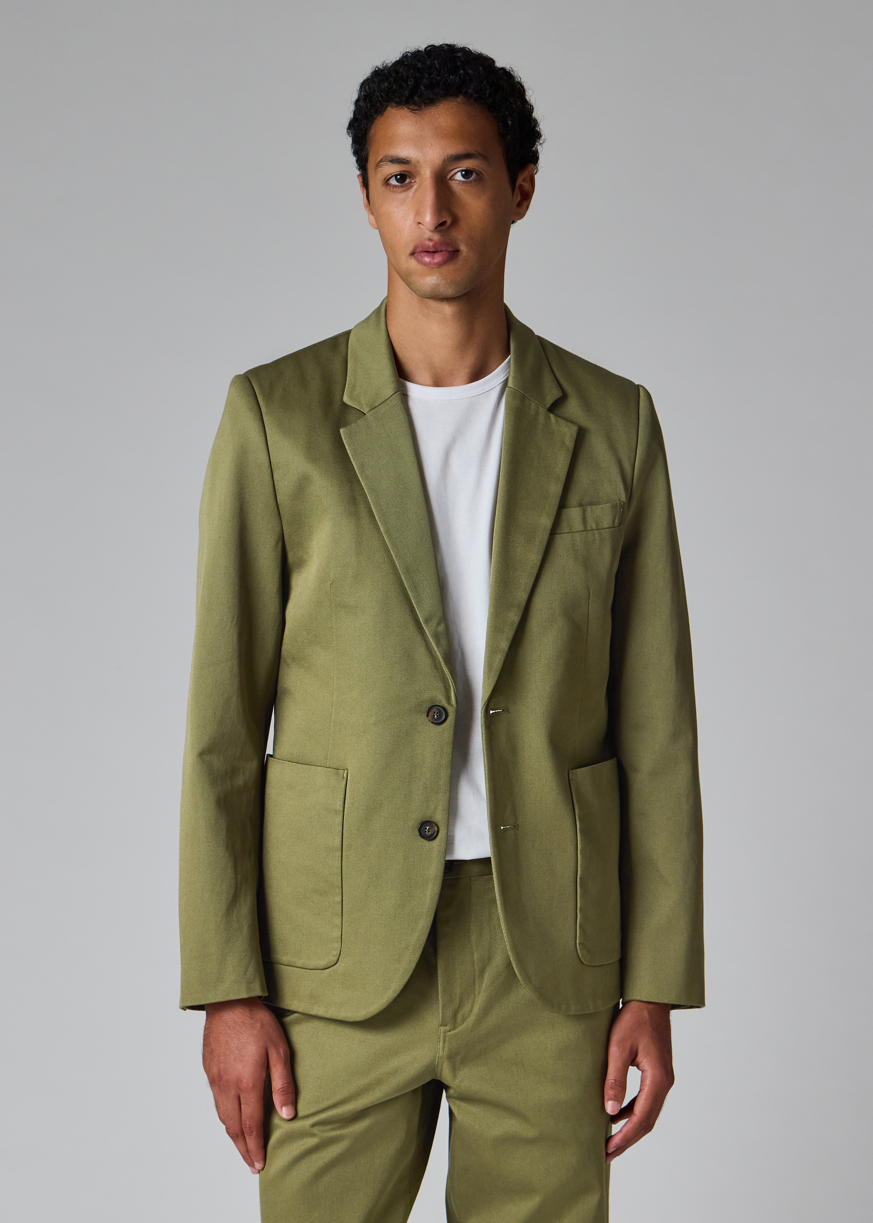Khaki Cotton-Twill Piece-Dyed Blazer thumbnail 2