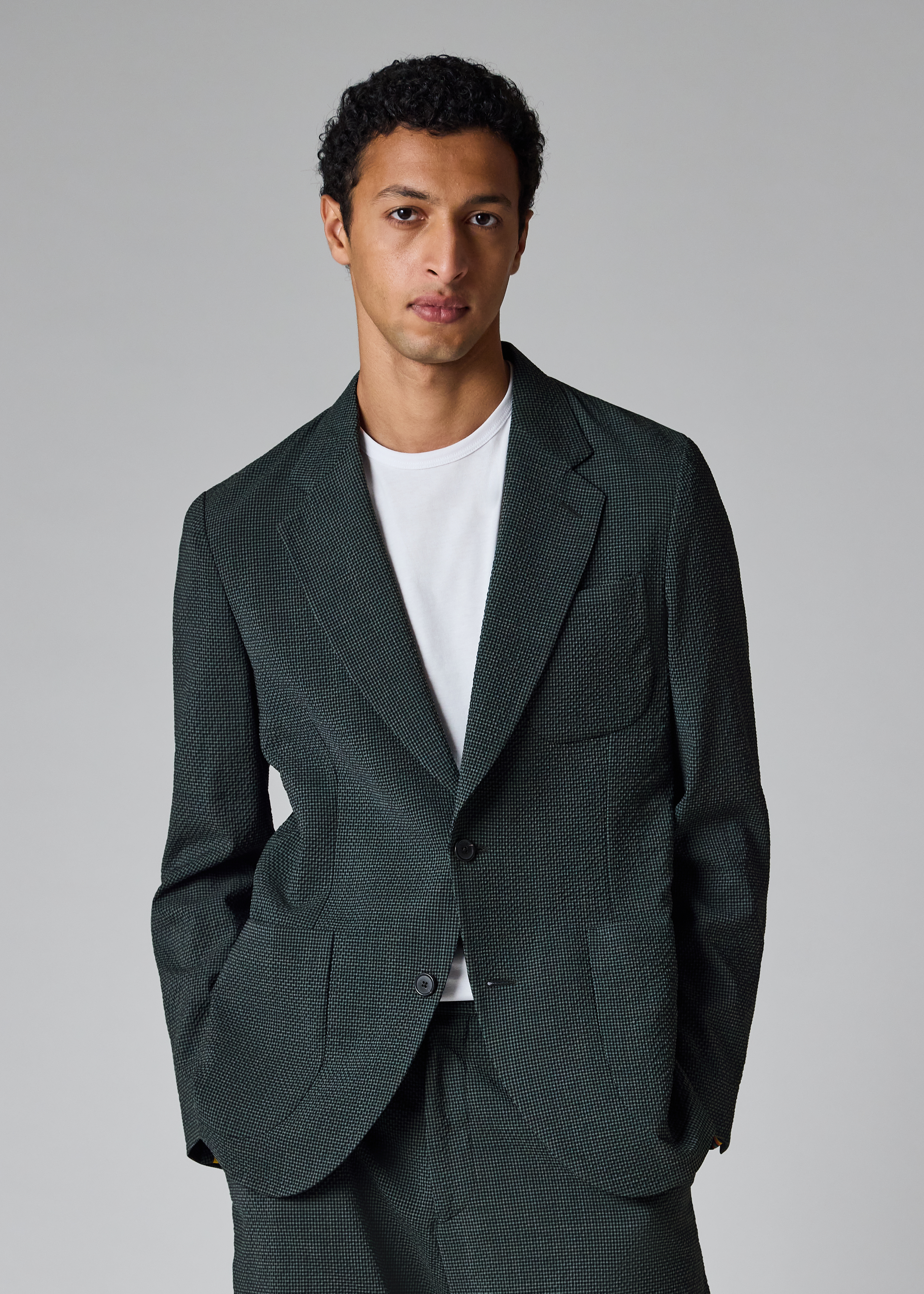 Dark Green Seersucker Check Blazer thumbnail 2