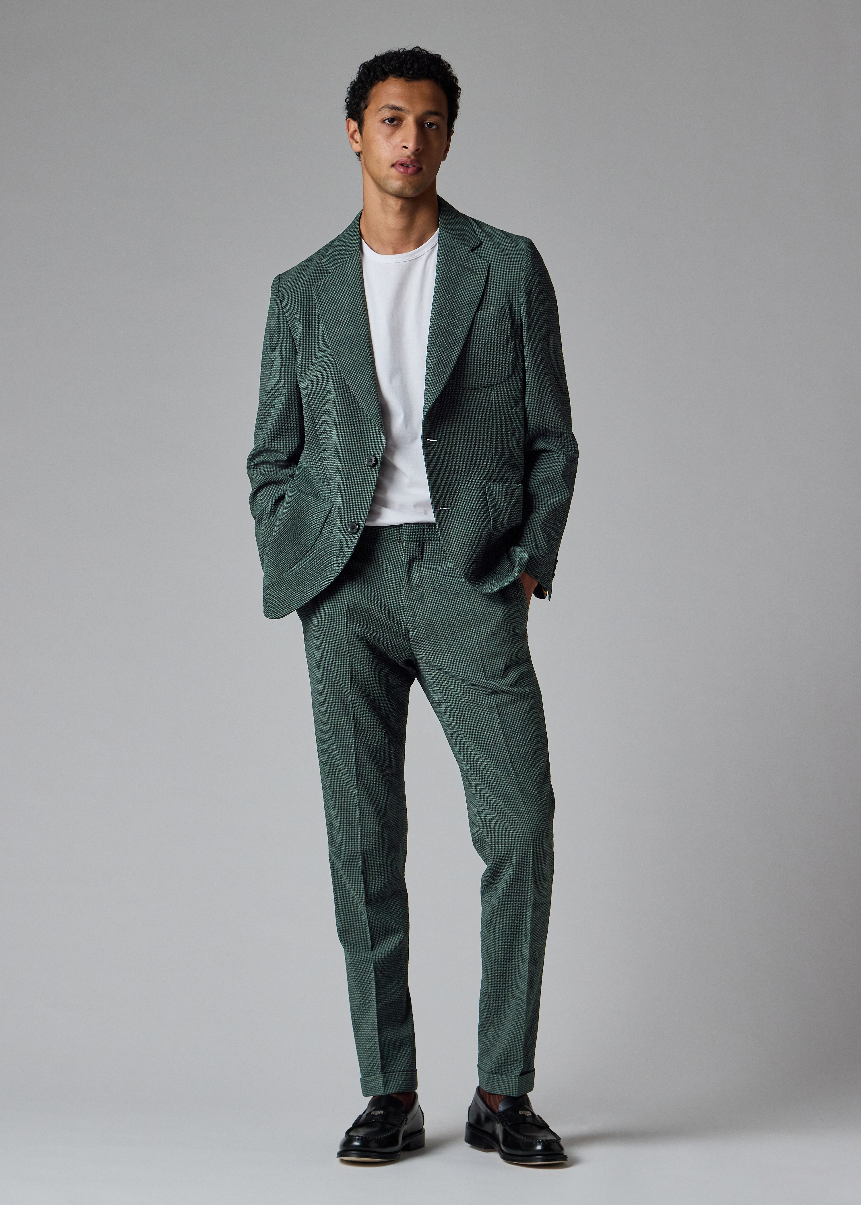 Dark Green Stretch-Wool Seersucker Check Trousers thumbnail 8