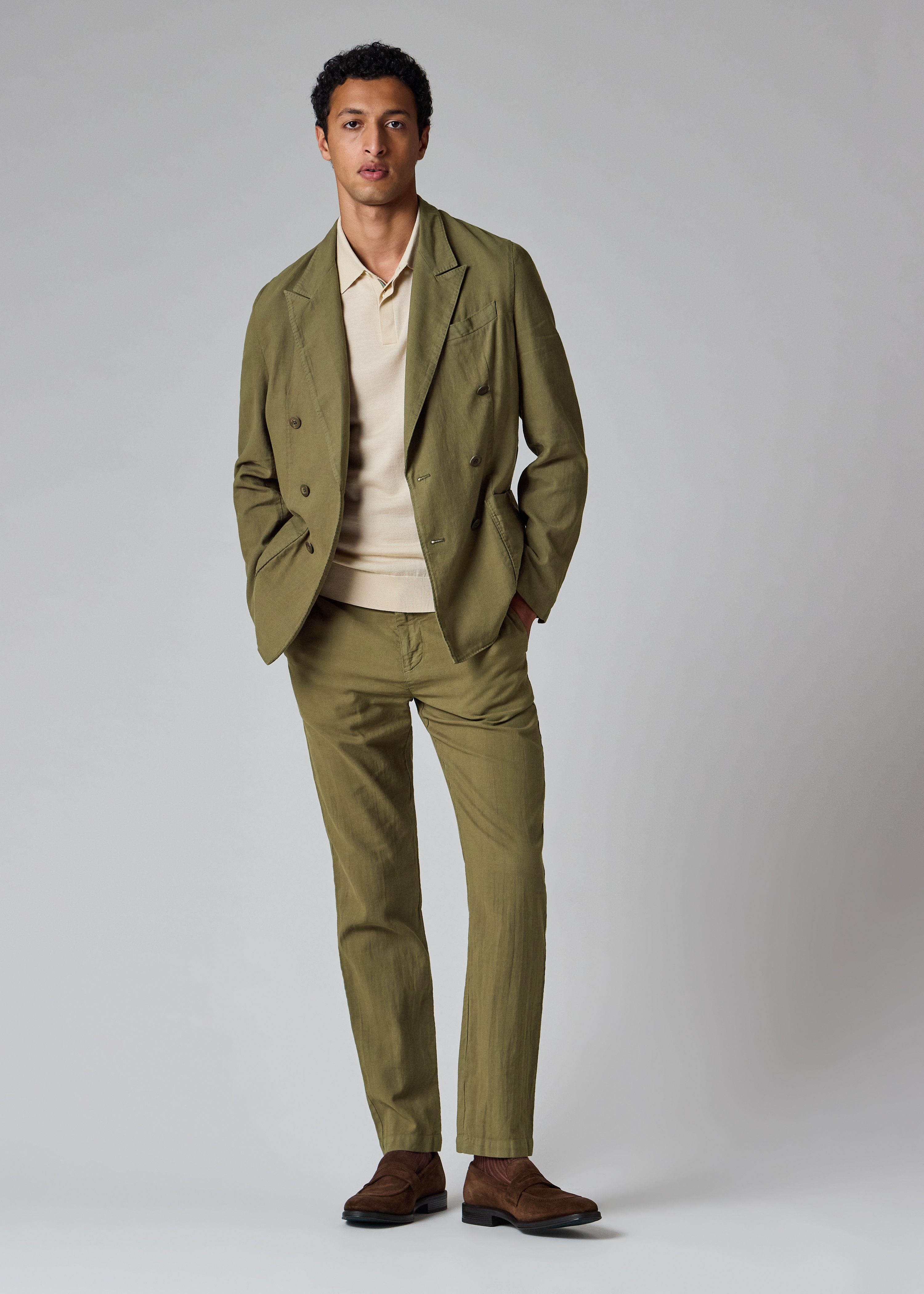 Khaki Green Cotton-Linen Trousers thumbnail 9