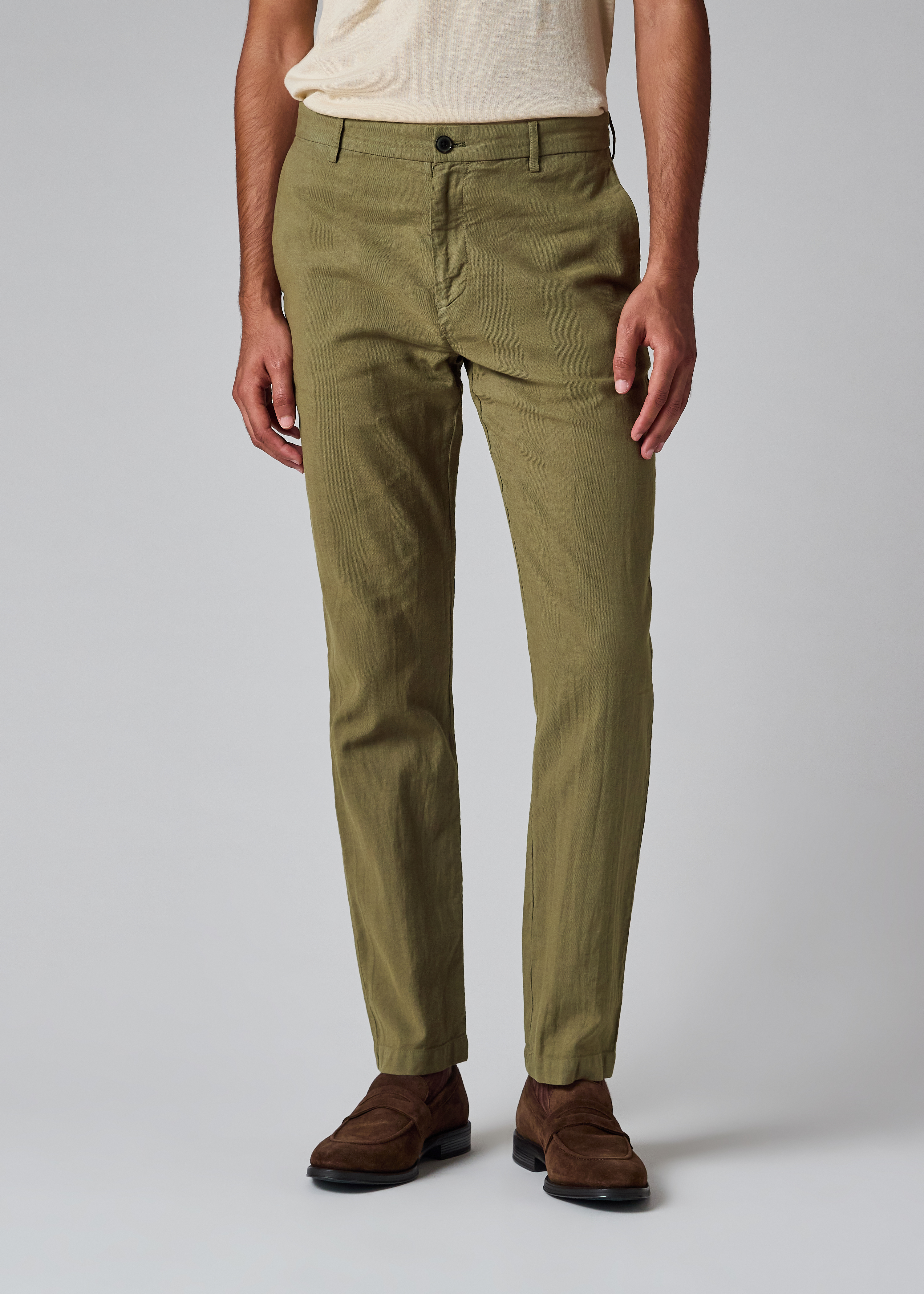 Khaki Green Cotton-Linen Trousers thumbnail 2