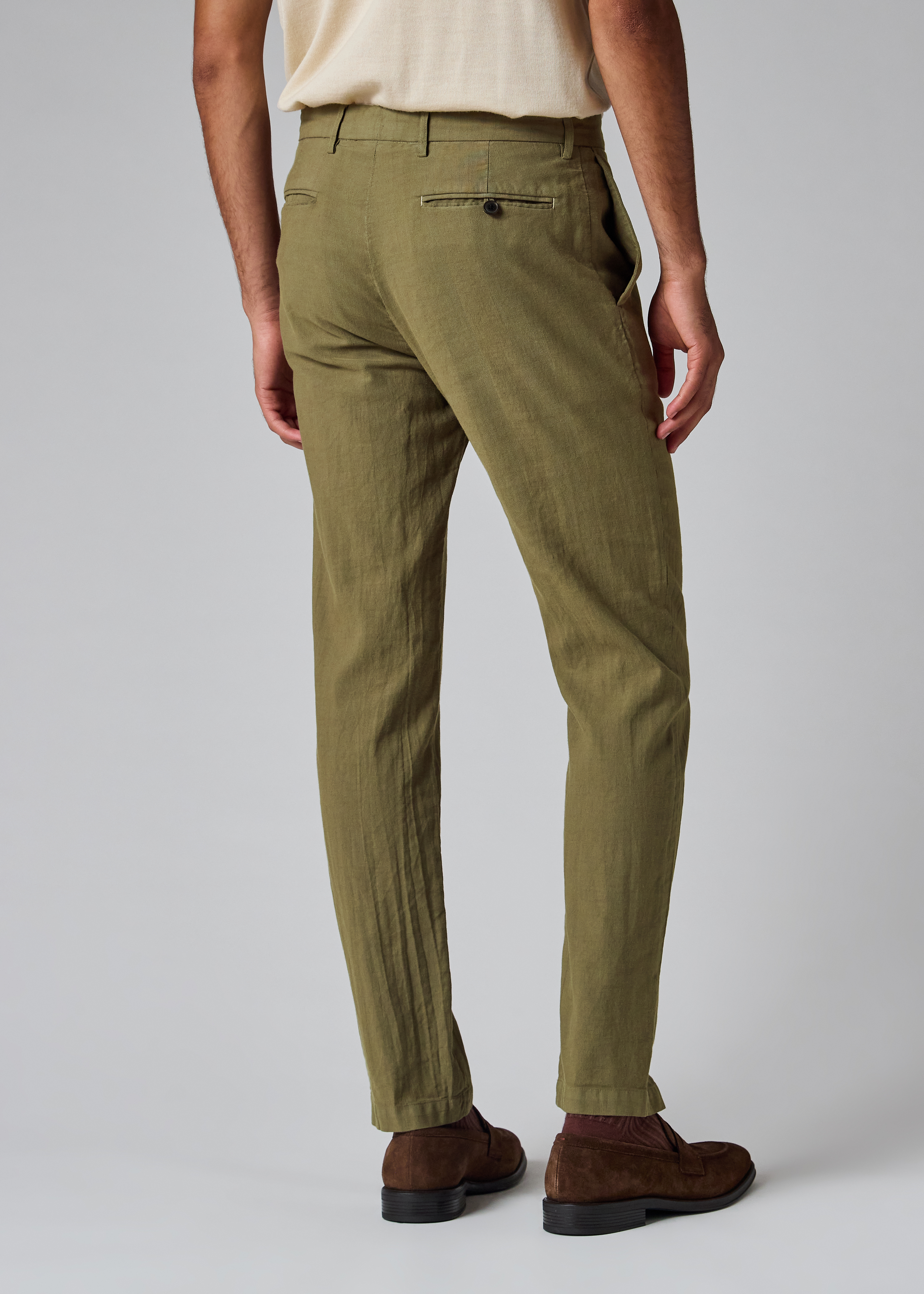 Khaki Green Cotton-Linen Trousers thumbnail 4