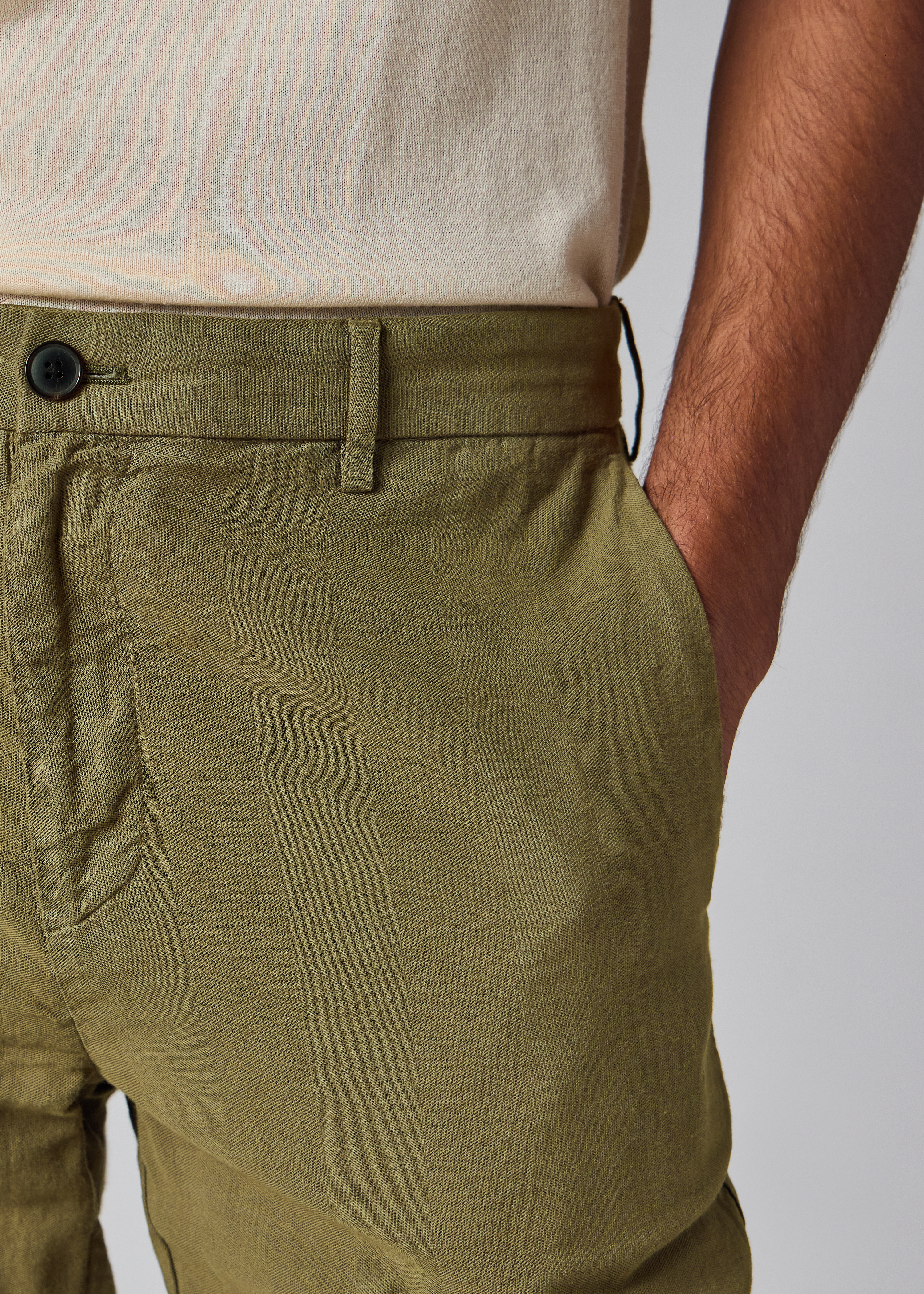 Khaki Green Cotton-Linen Double-Breasted Suit thumbnail 4