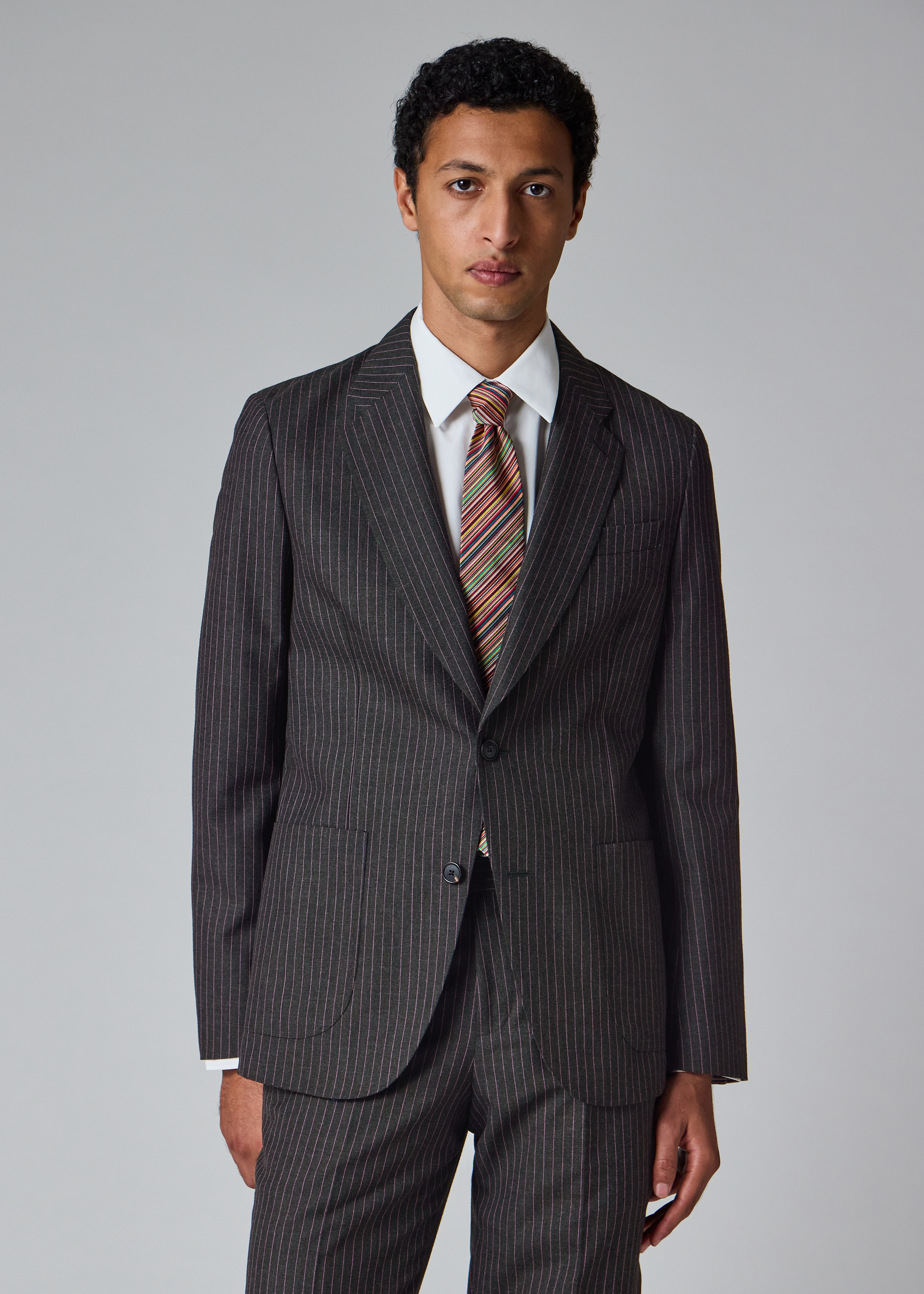Charcoal Pinstripe Wool Patch-Pocket Blazer thumbnail 2