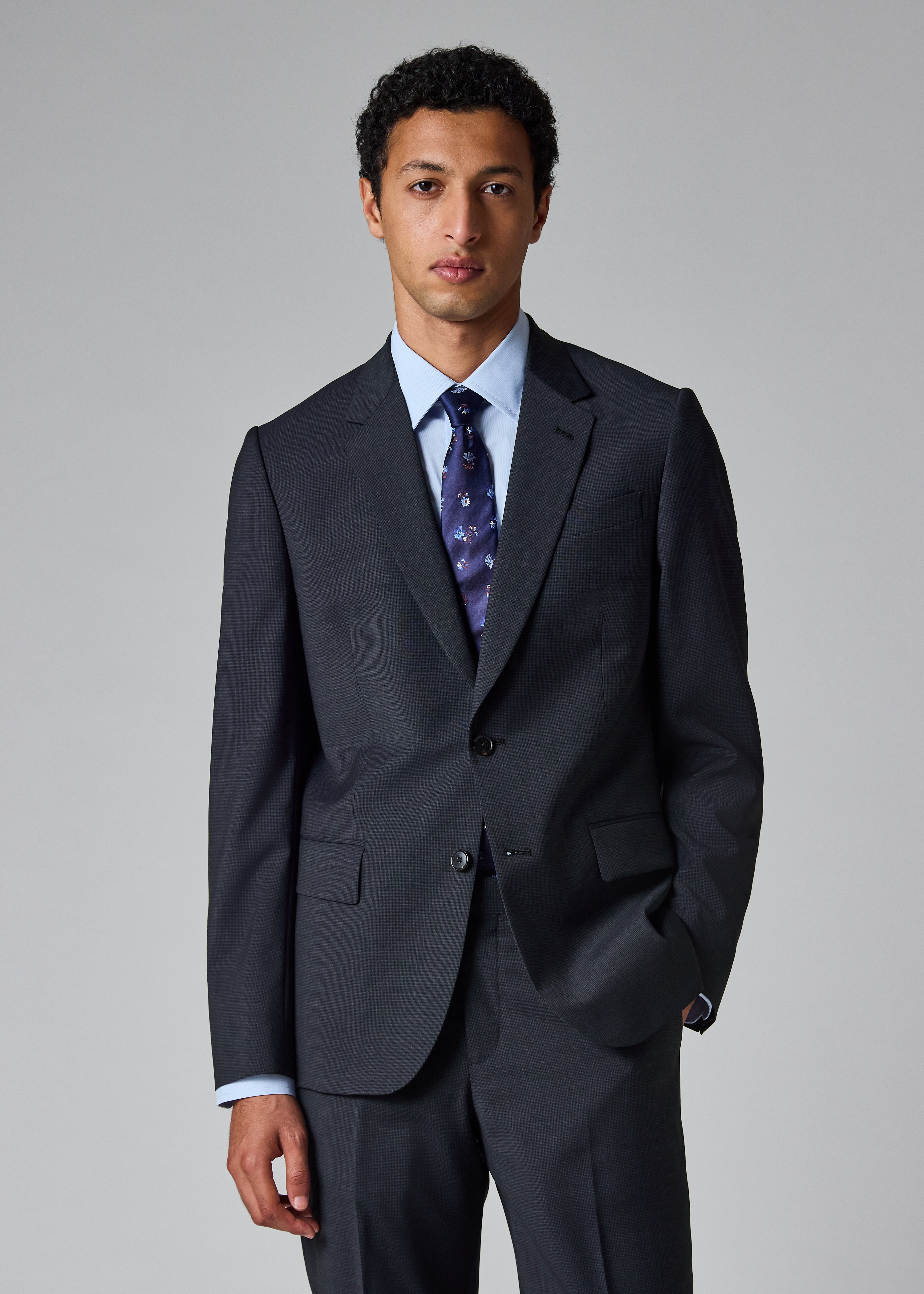 The Soho - Tailored-Fit Navy Houndstooth Wool Blazer thumbnail 2