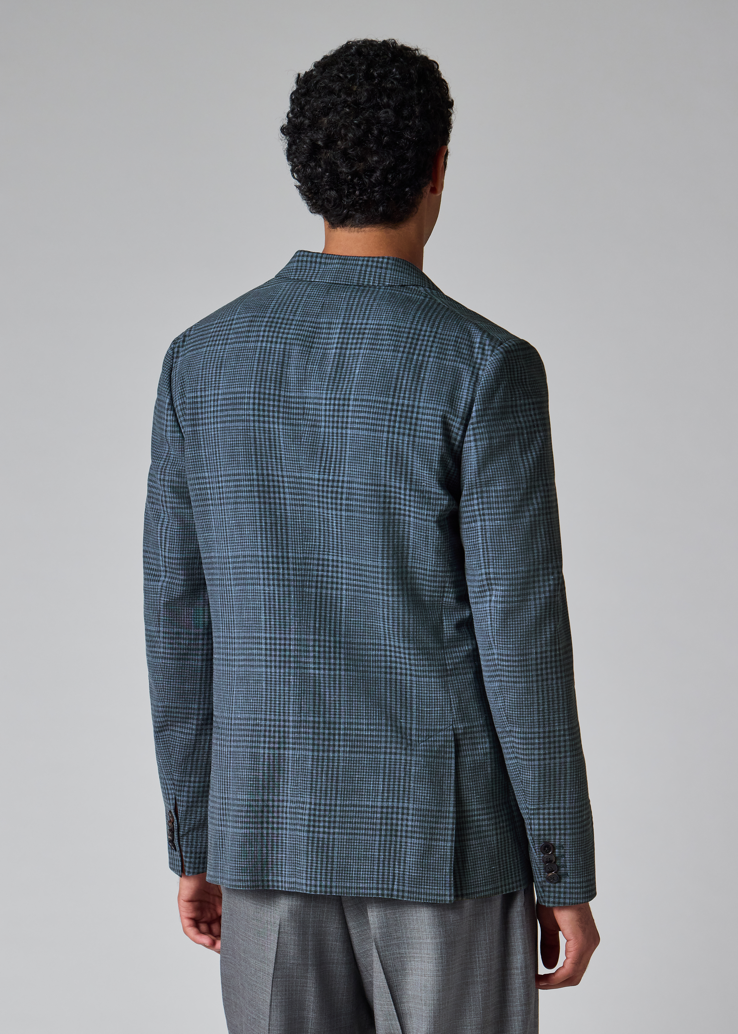 Blue 'Summertime' Wool-Silk Check Blazer thumbnail 5
