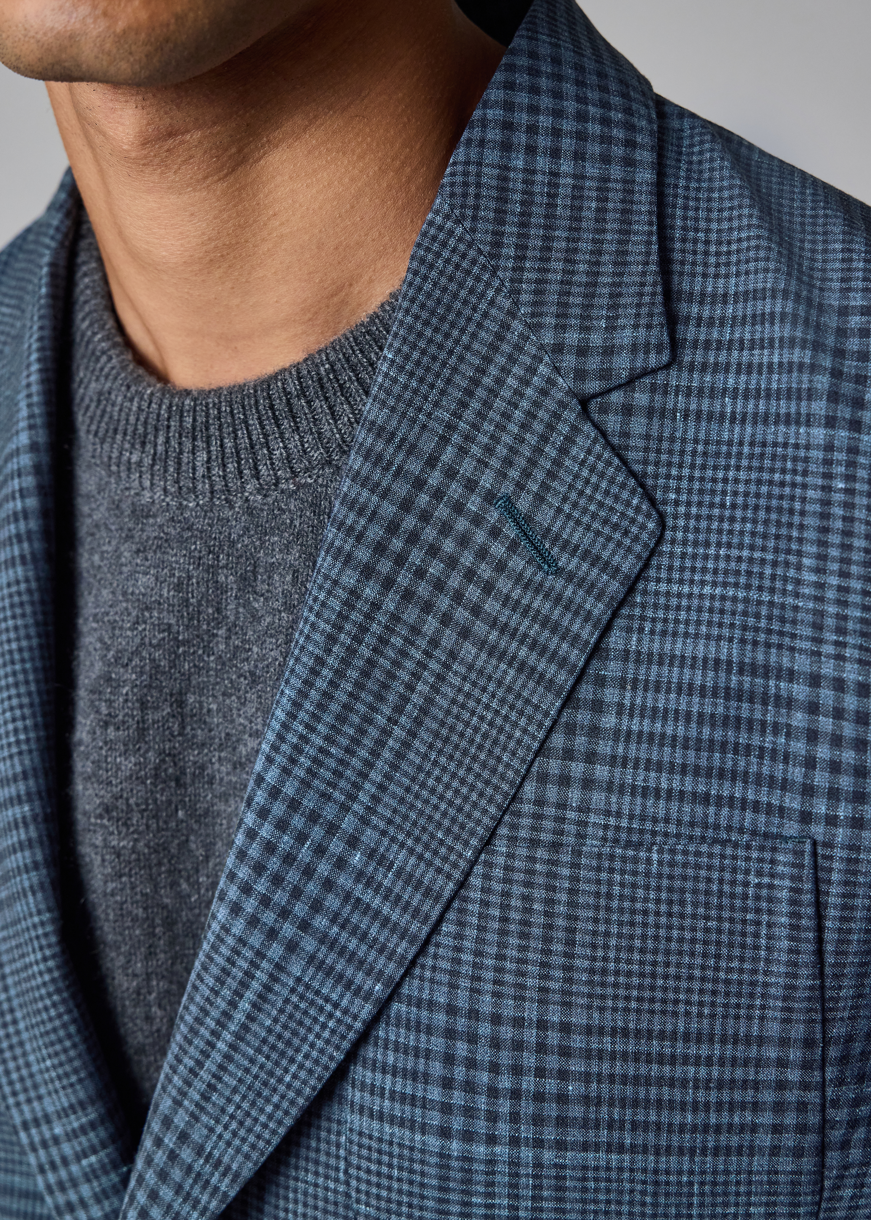 Blue 'Summertime' Wool-Silk Check Blazer thumbnail 13