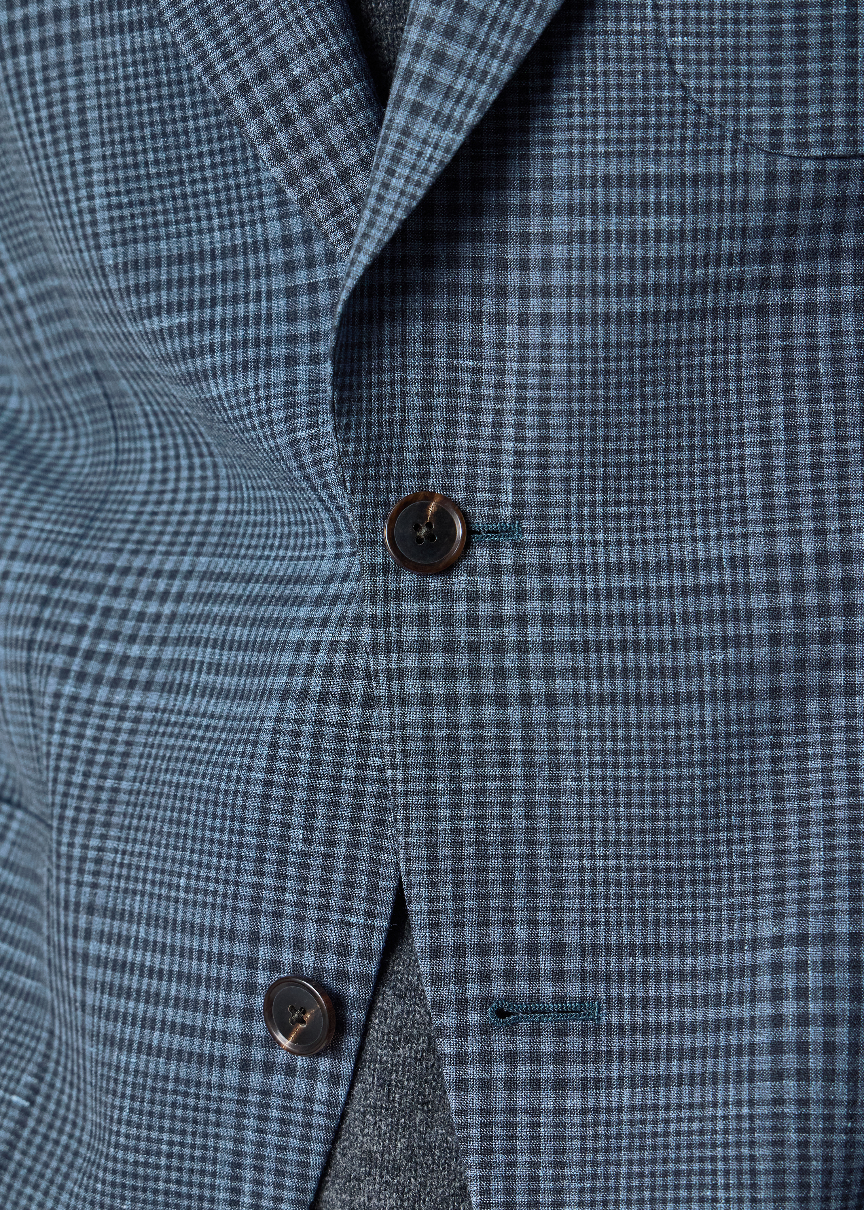 Blue 'Summertime' Wool-Silk Check Blazer thumbnail 9