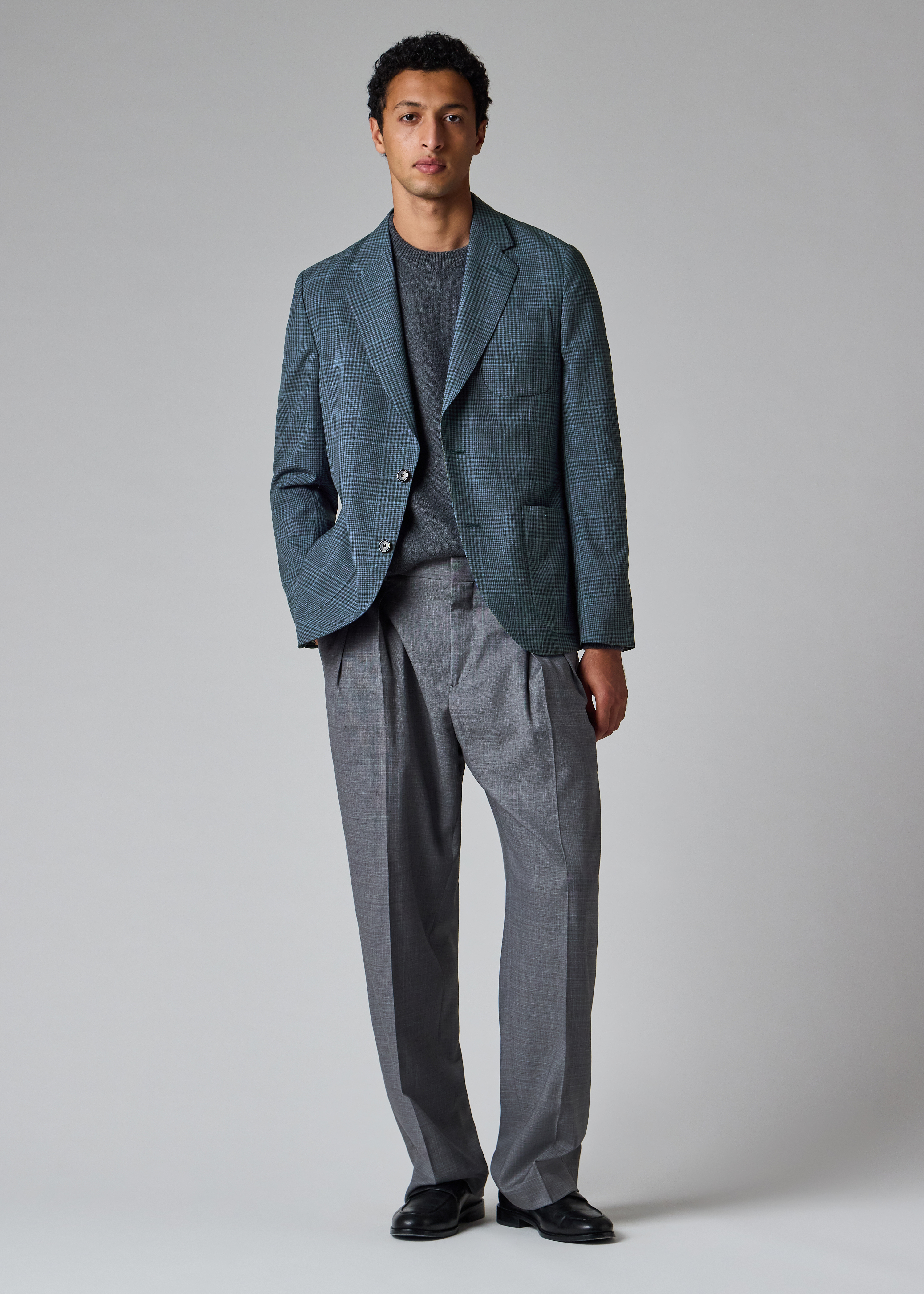 Blue 'Summertime' Wool-Silk Check Blazer thumbnail 14