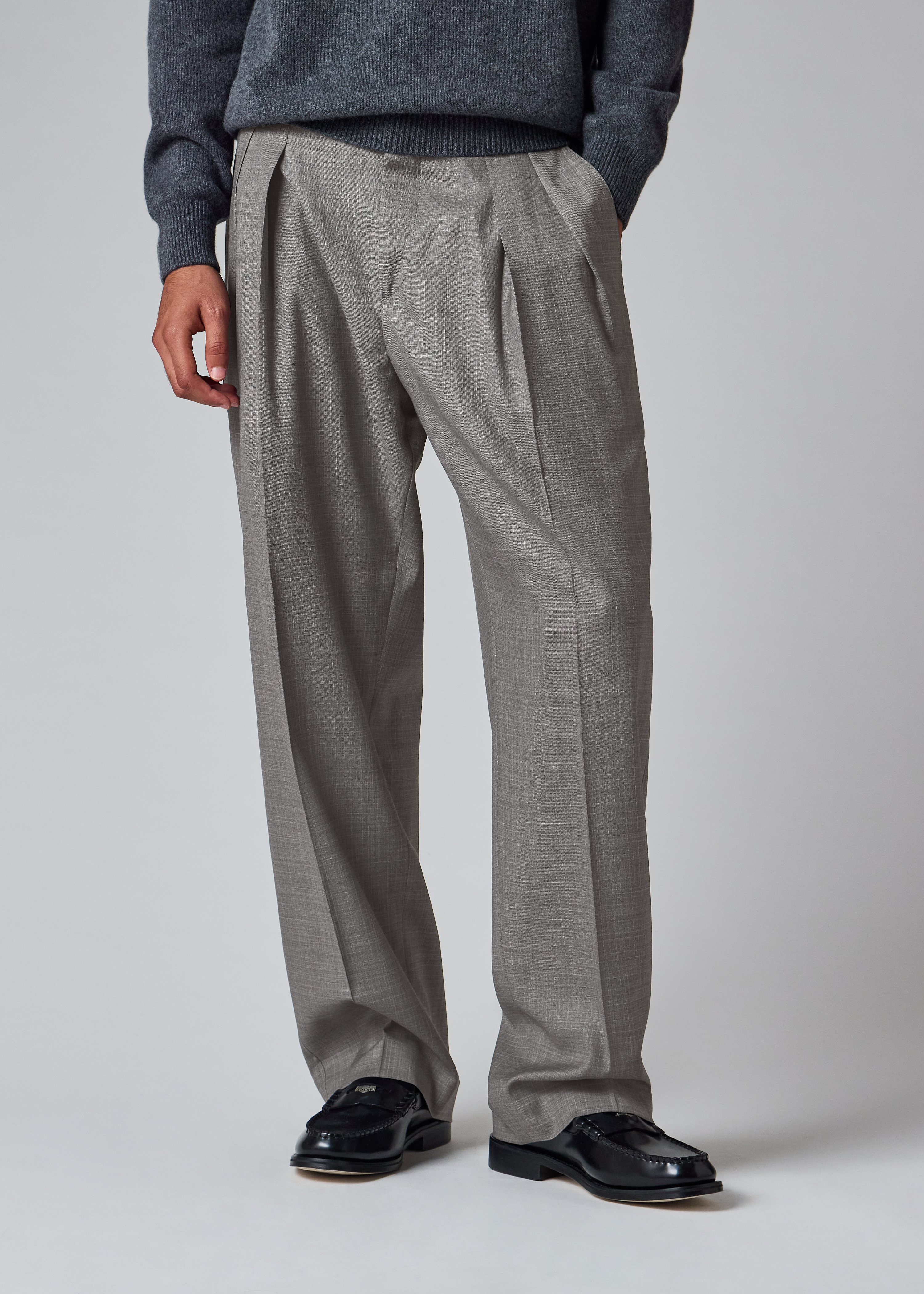Grey Superfine Merino Wool Pleated Trousers thumbnail 2