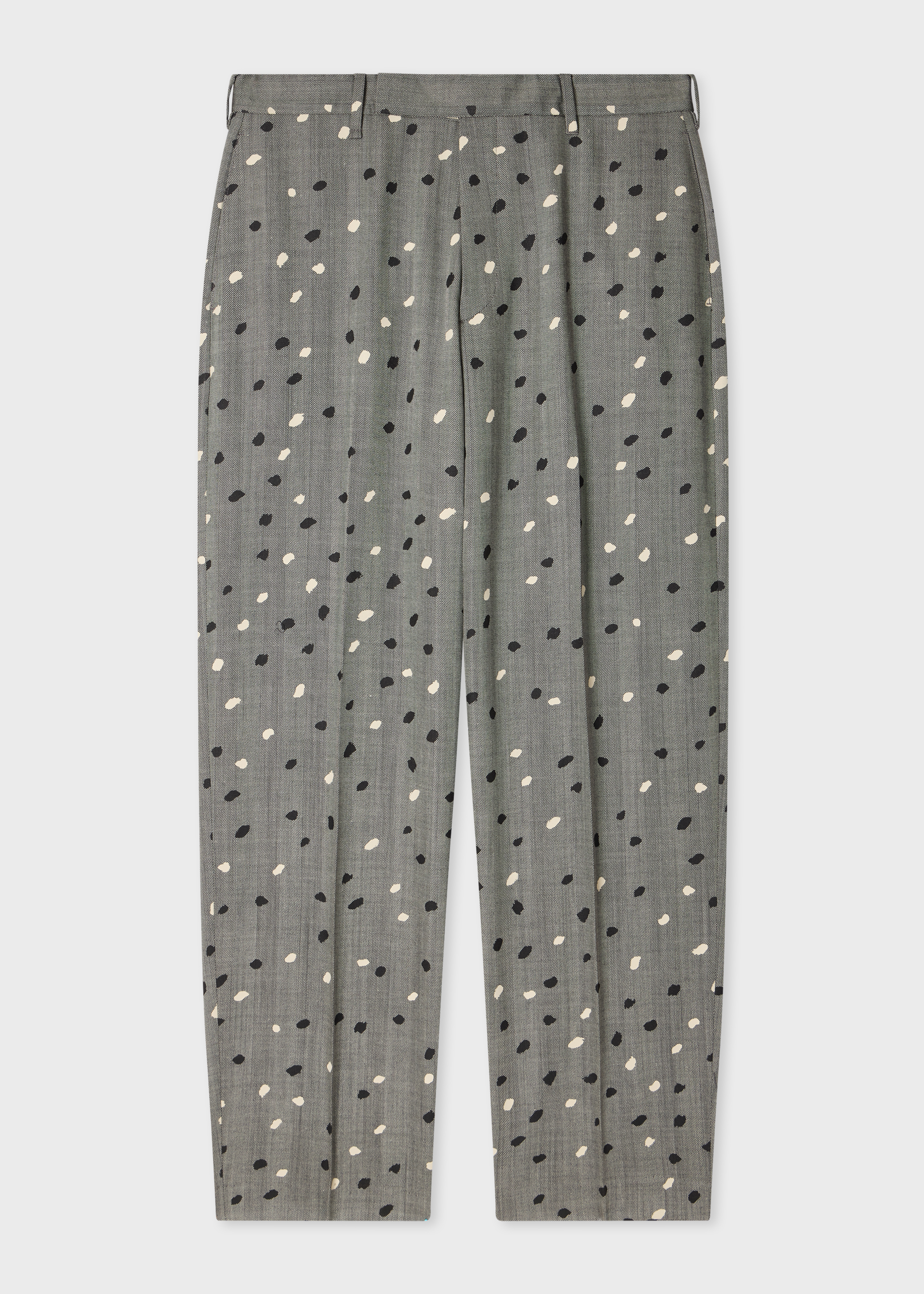 Relaxed-Fit Grey Herringbone Polka Dot Trousers primary image