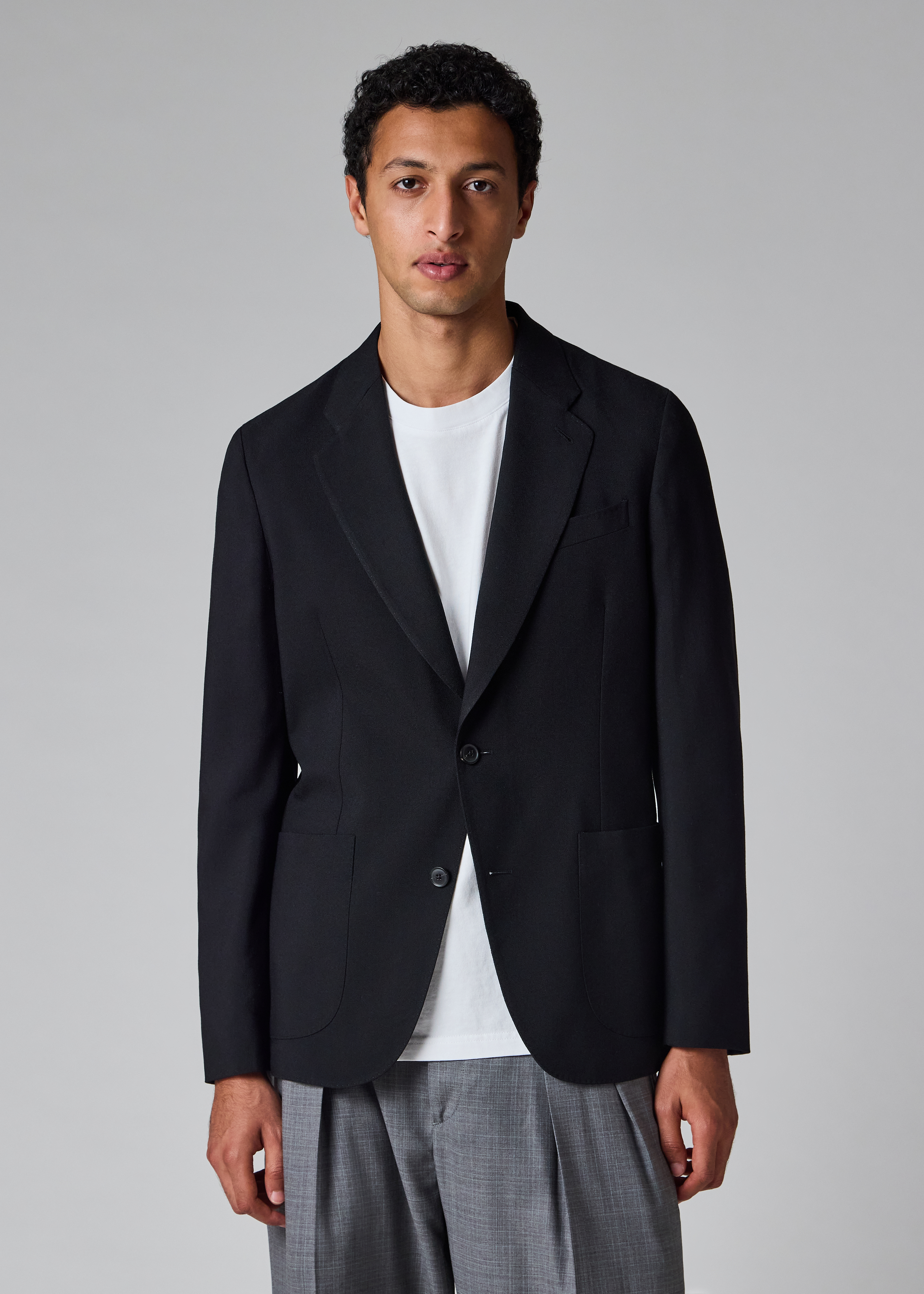 Black Two-Ply Merino Wool Patch-Pocket Blazer thumbnail 2