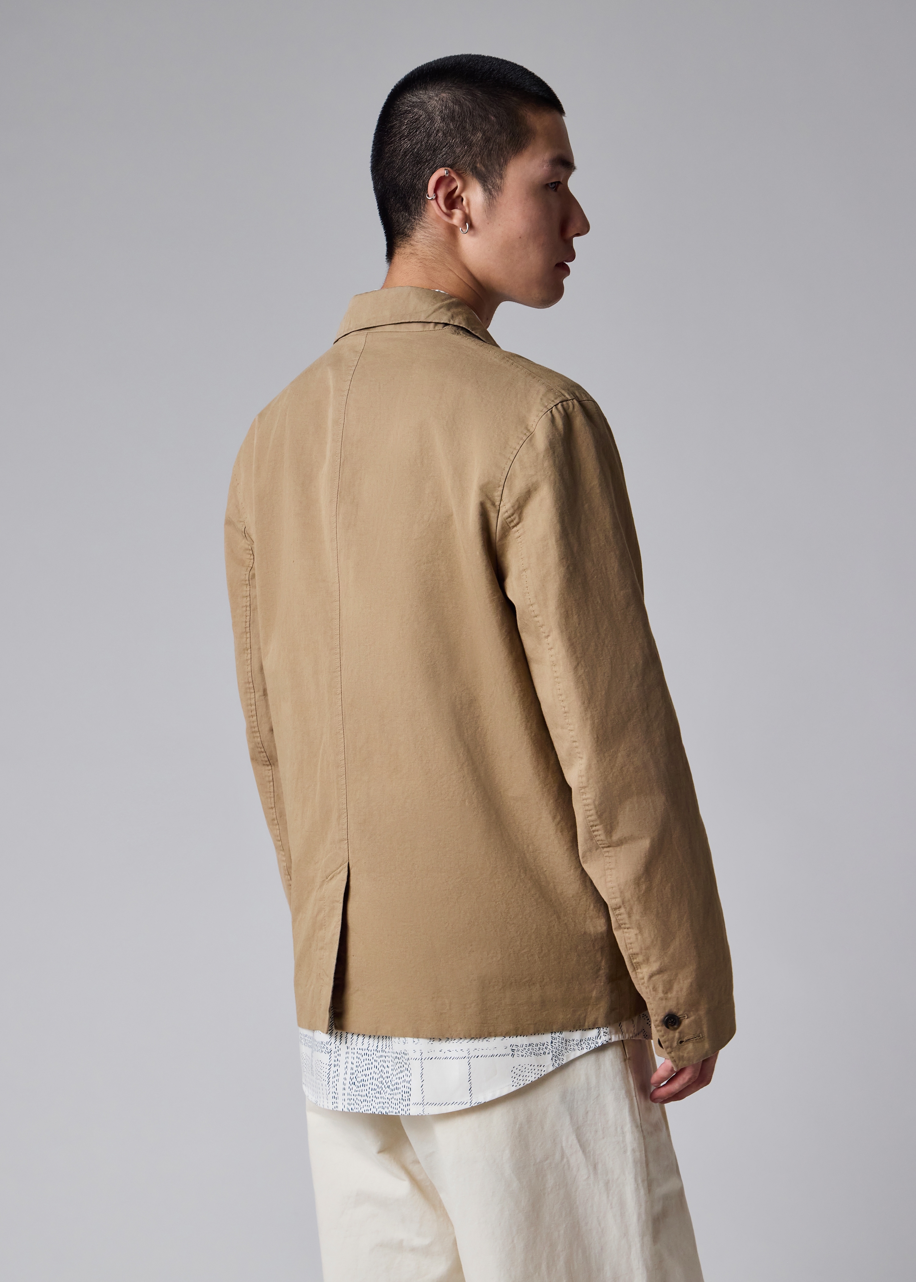 Taupe Cotton-Linen Three-Button Jacket thumbnail 10