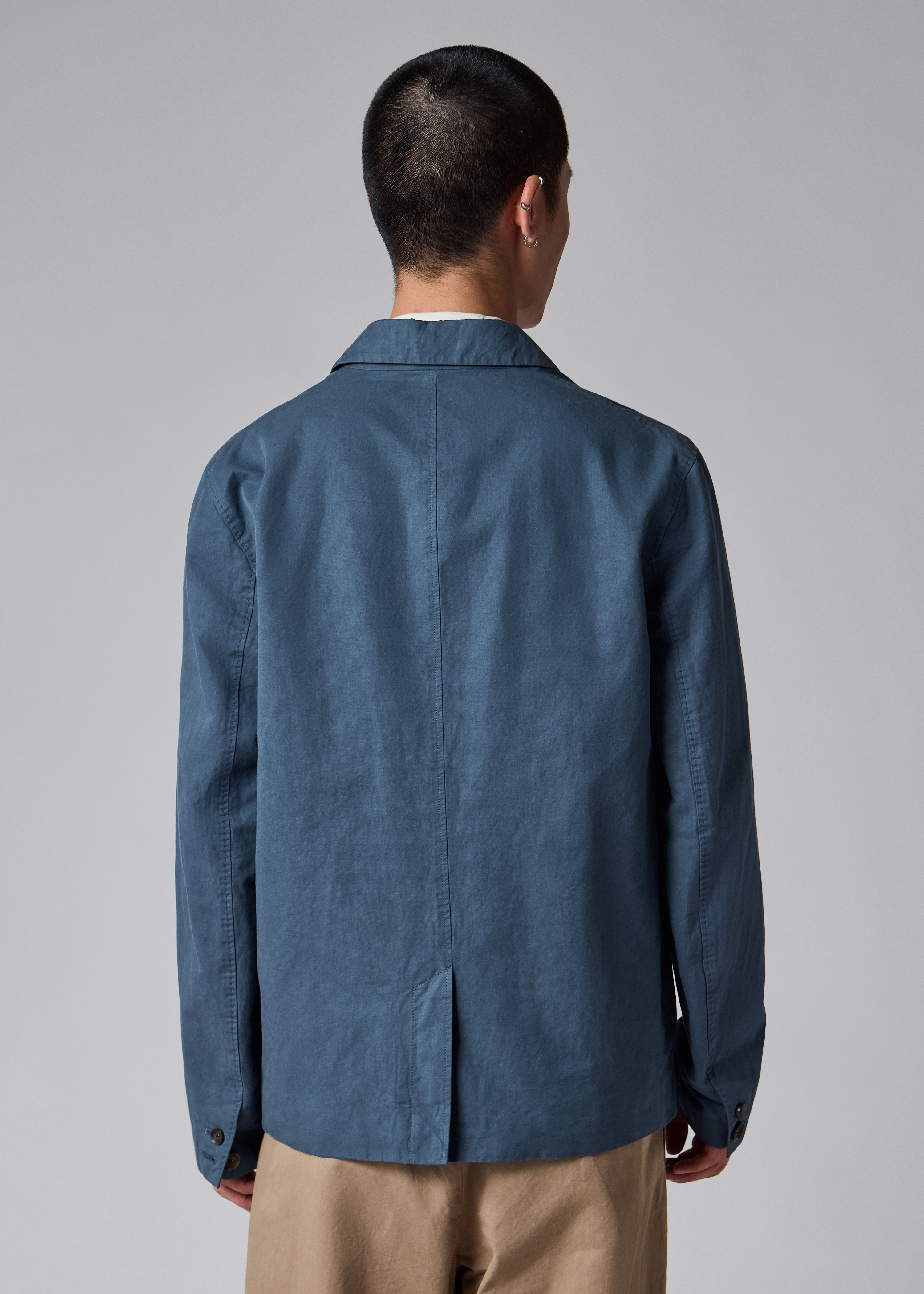 Mid Blue Cotton-Linen Three-Button Jacket thumbnail 4