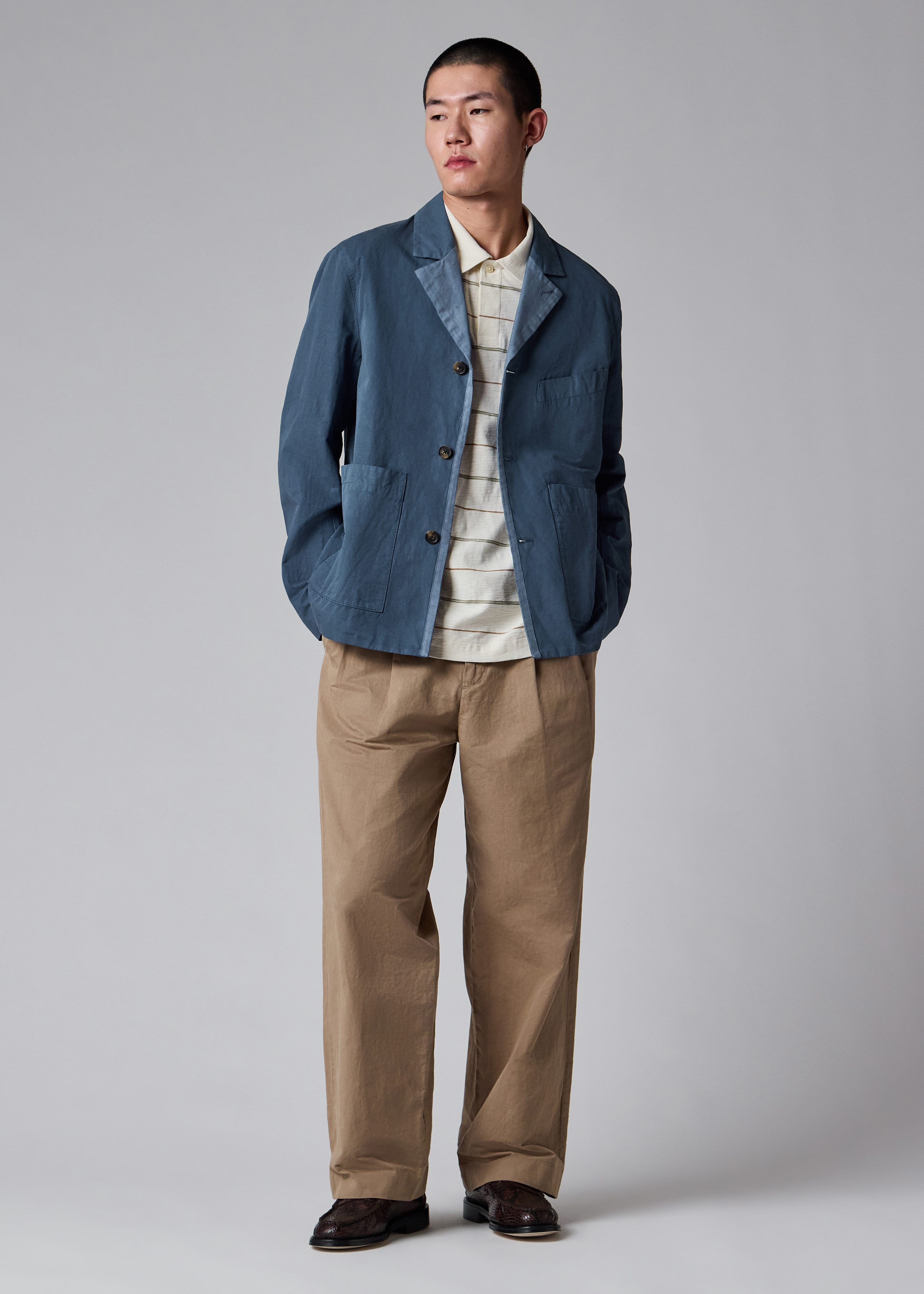 Mid Blue Cotton-Linen Three-Button Jacket thumbnail 11