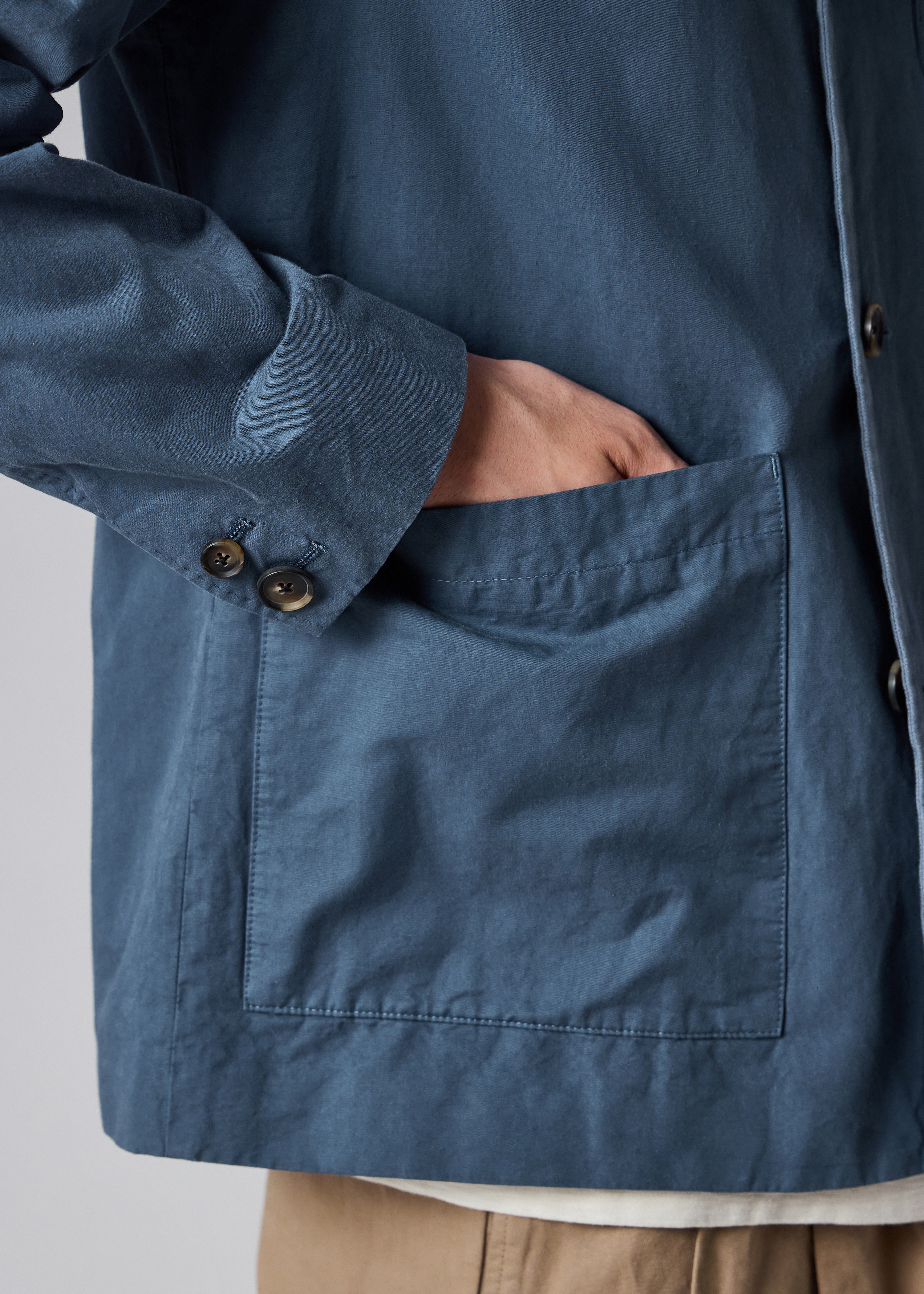 Mid Blue Cotton-Linen Three-Button Jacket thumbnail 9