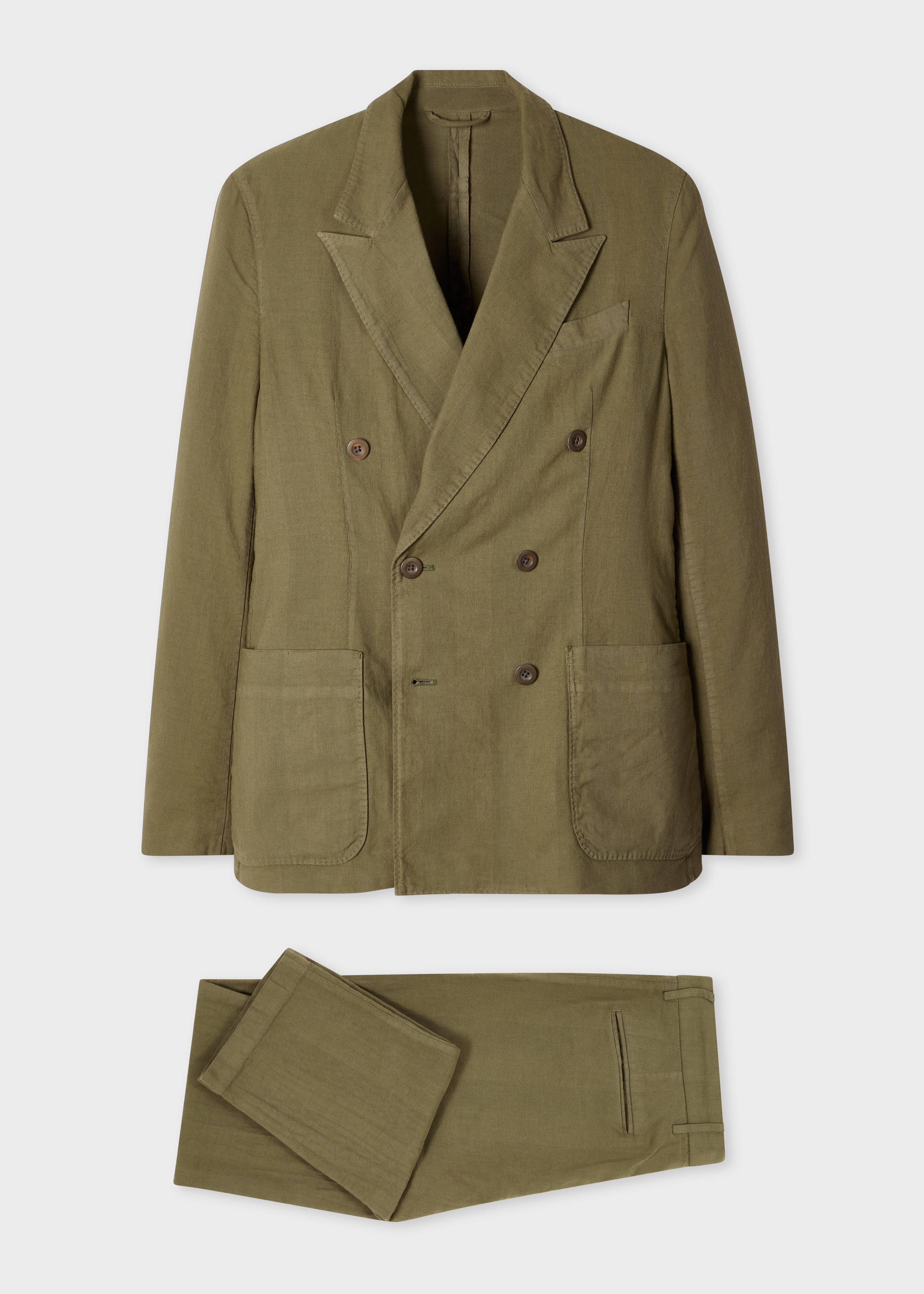 Khaki Green Cotton-Linen Double-Breasted Suit primary image