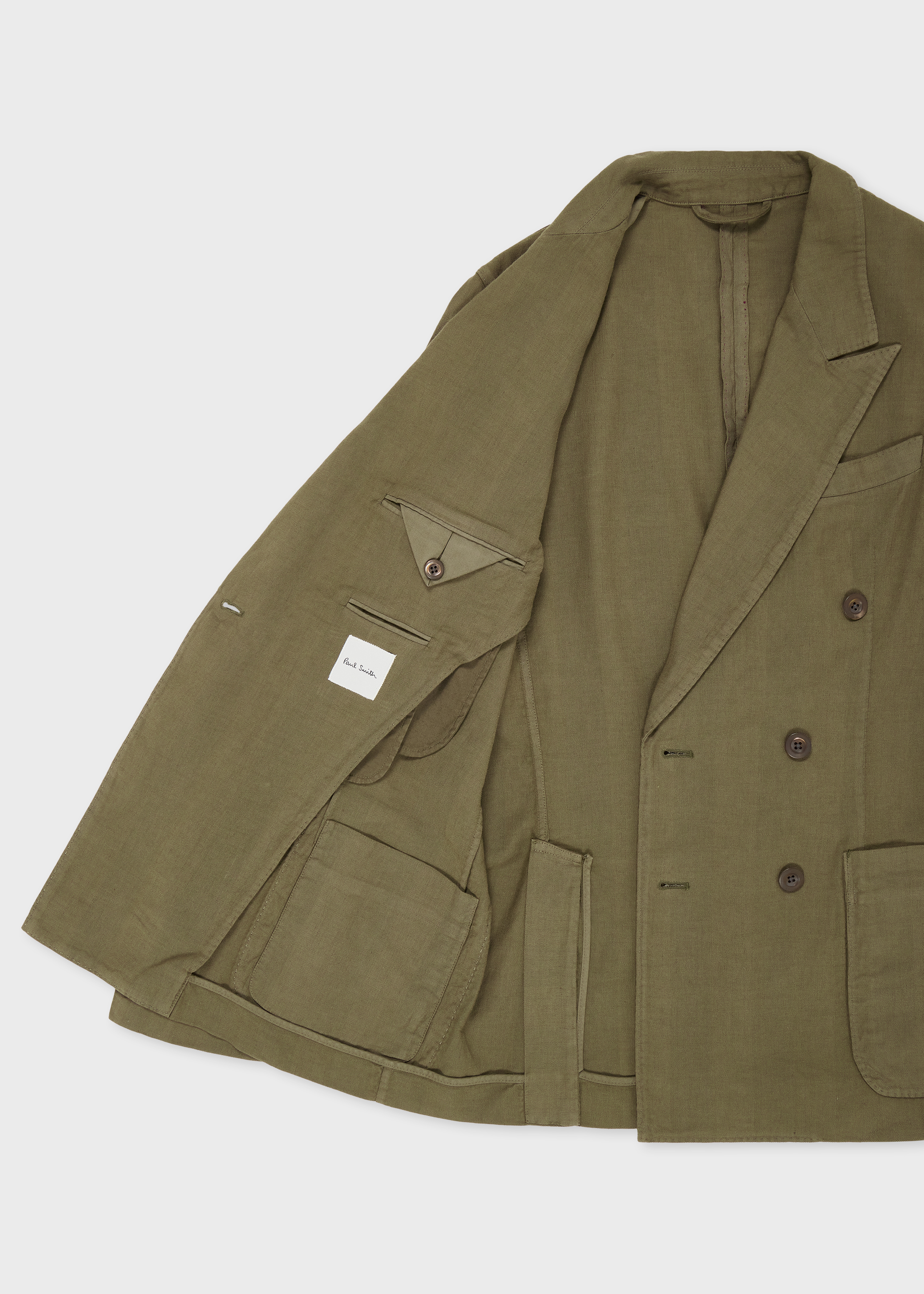 Khaki Green Cotton-Linen Double-Breasted Suit thumbnail 6