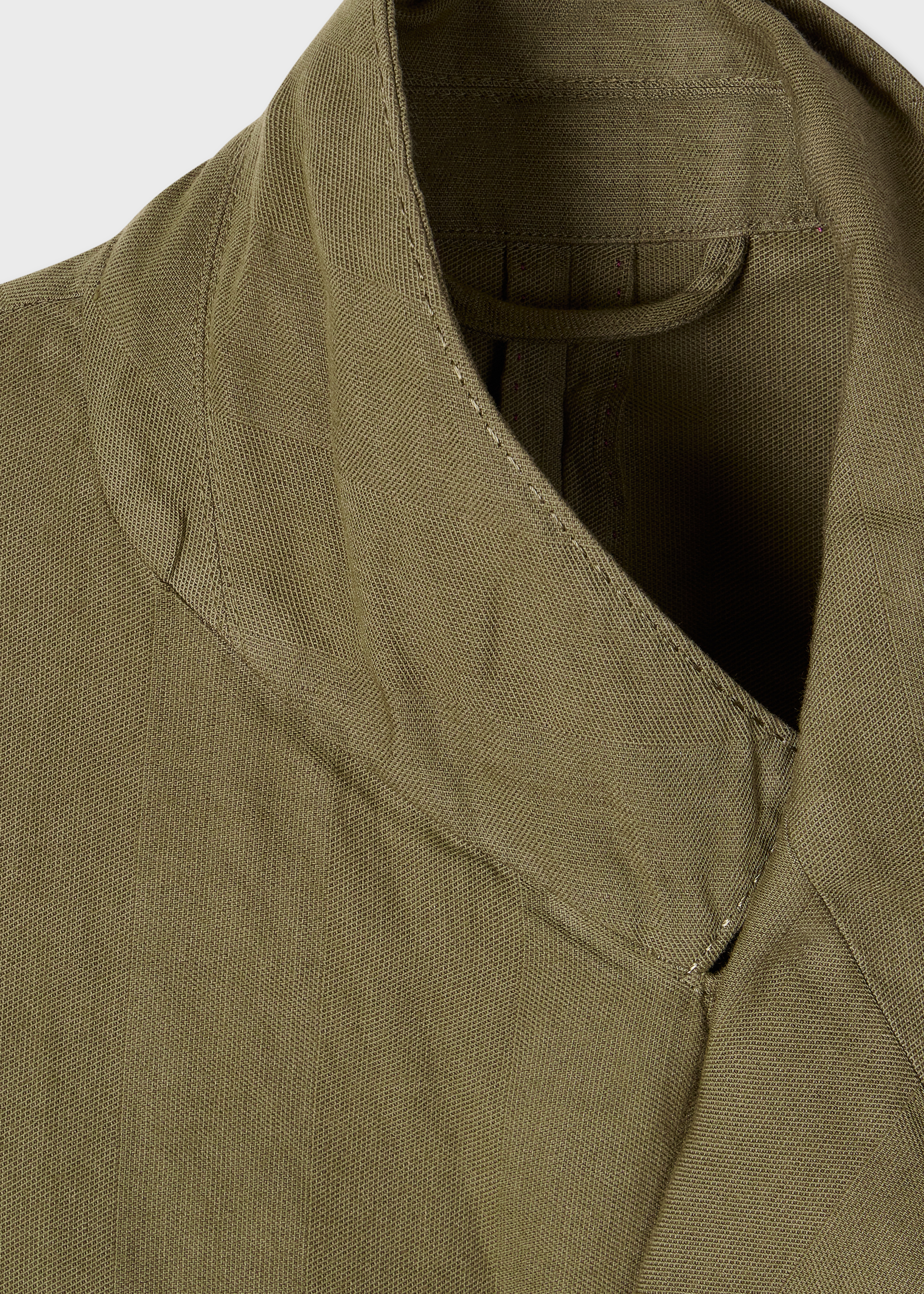 Khaki Green Cotton-Linen Double-Breasted Suit thumbnail 3