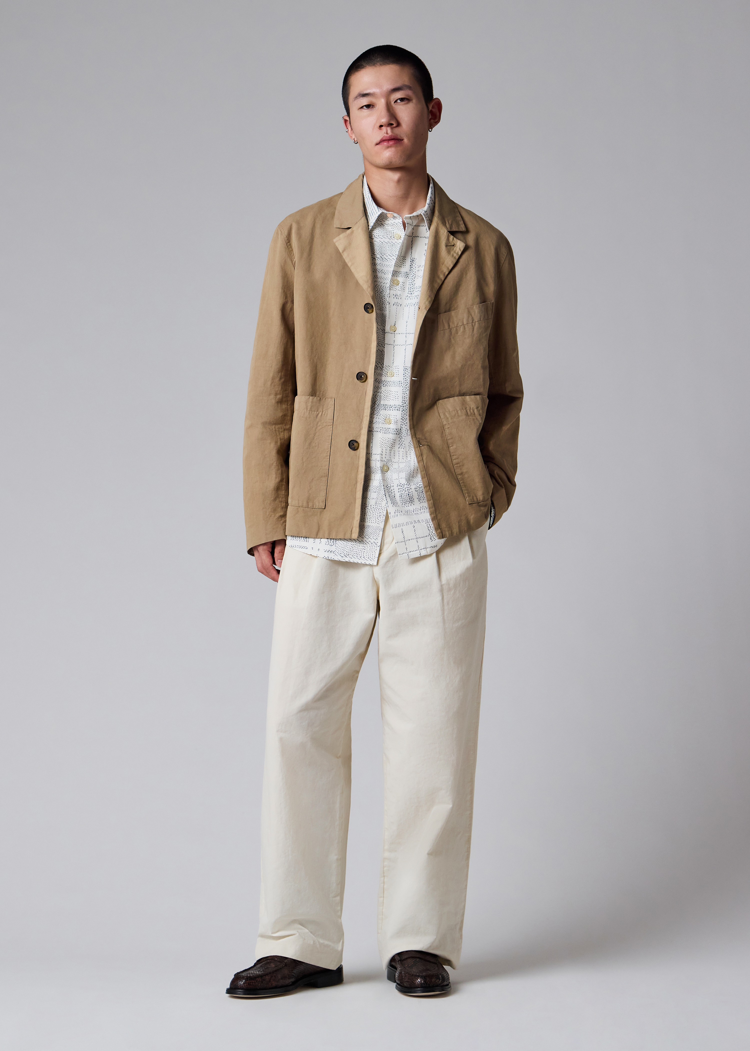 Taupe Cotton-Linen Three-Button Jacket thumbnail 14