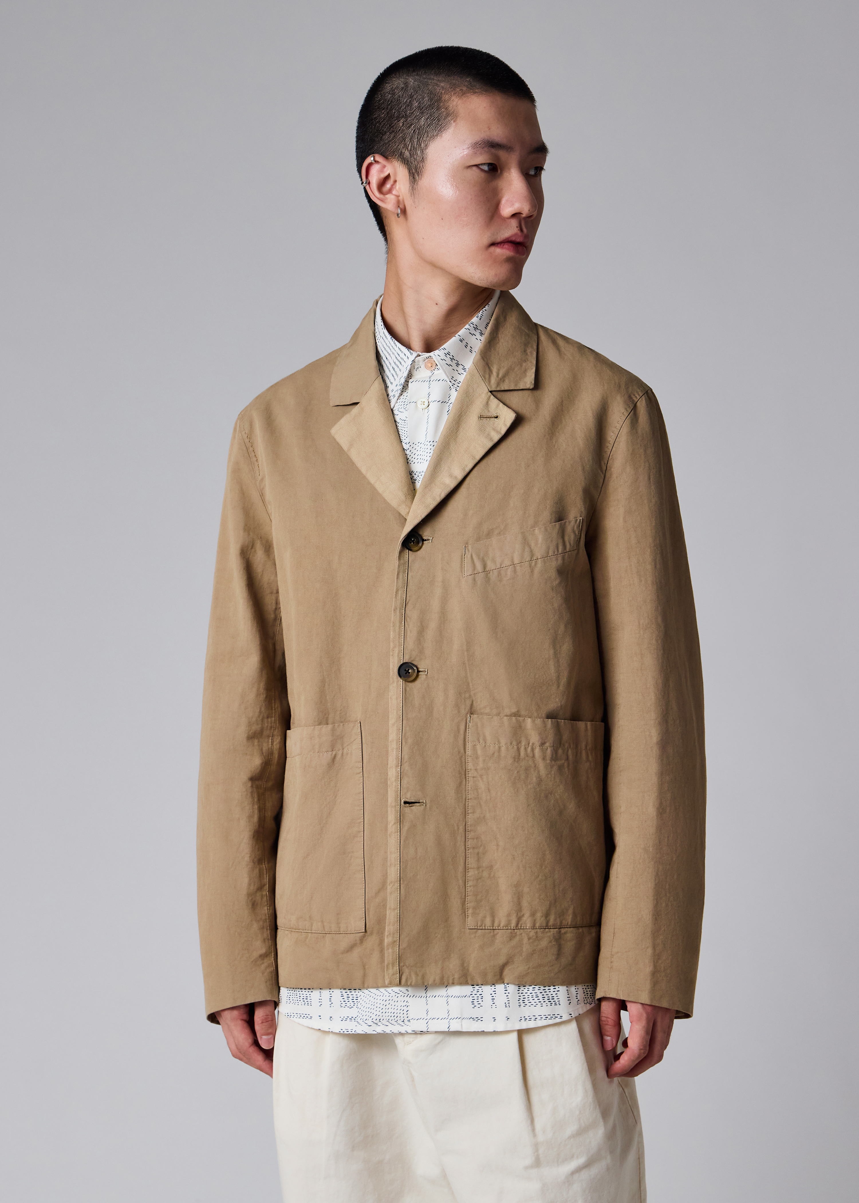 Taupe Cotton-Linen Three-Button Jacket thumbnail 8