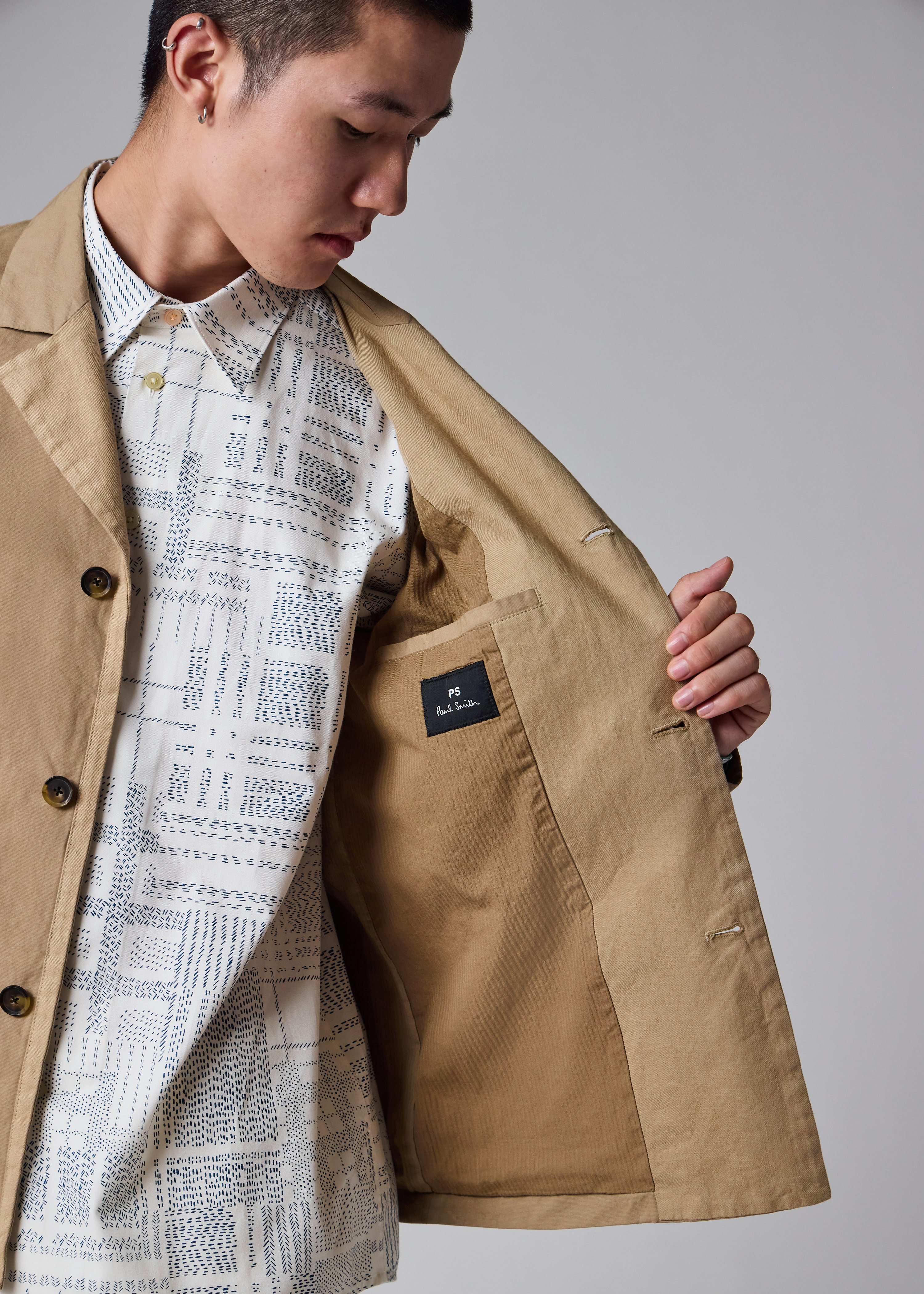 Taupe Cotton-Linen Three-Button Jacket thumbnail 12