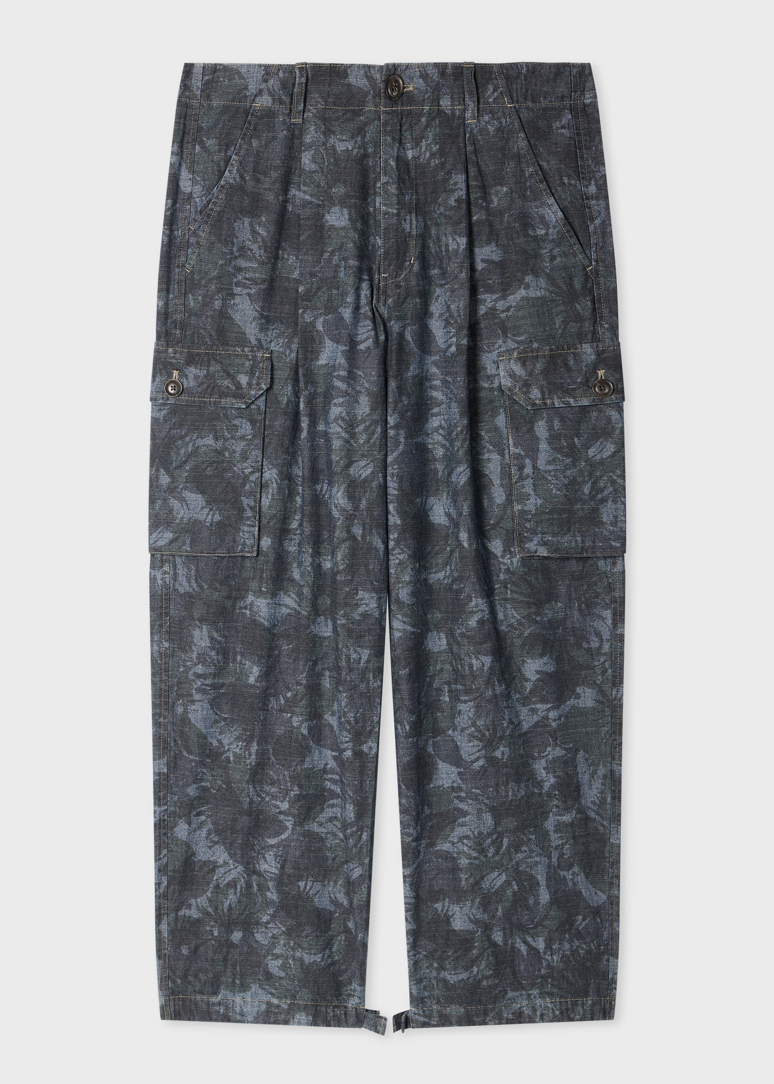 Relaxed-Fit Floral Print Chambray Cargo Trousers primary image